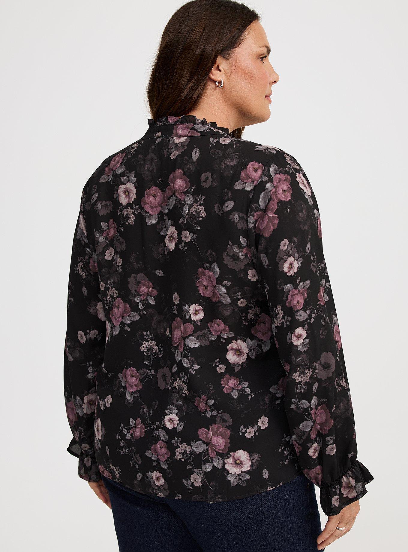 Catherines Georgette Buttonfront Tie Sleeve Cafe Blouse - 4X, Animal Print