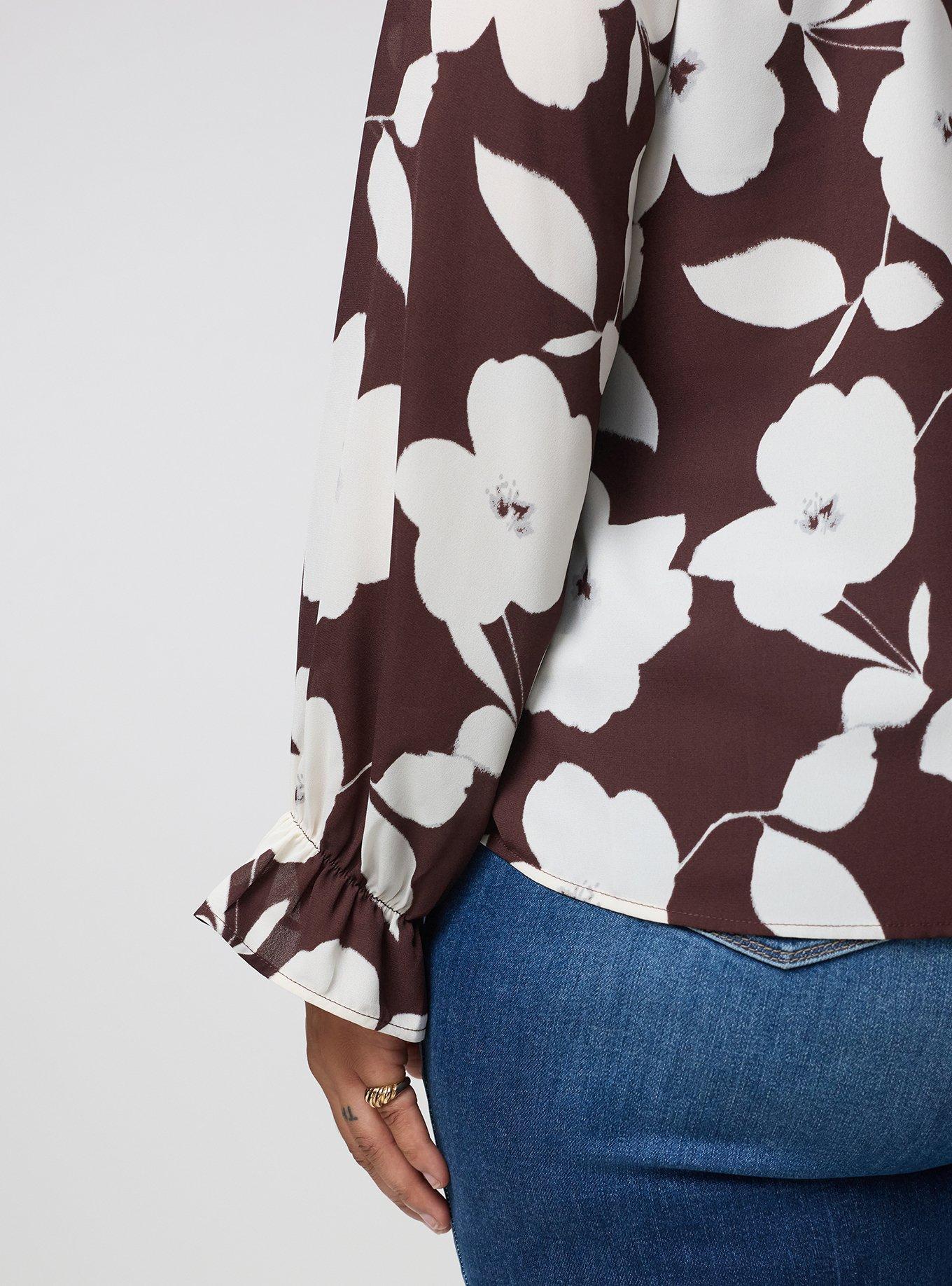 Plus Size Georgette Button-Up Blouse, LANCE FLORAL BROWN, alternate