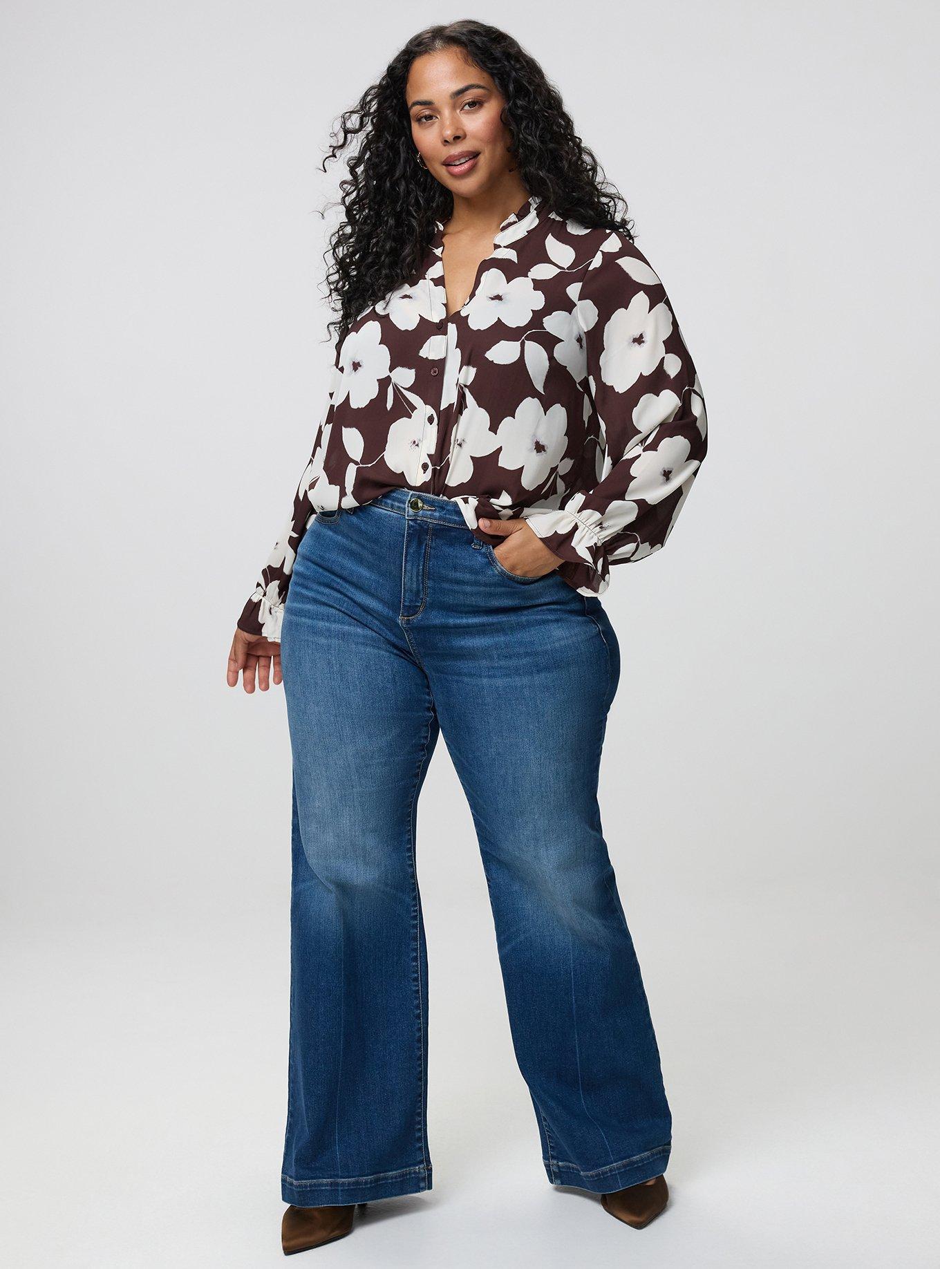 Plus Size Georgette Button-Up Blouse, LANCE FLORAL BROWN, alternate