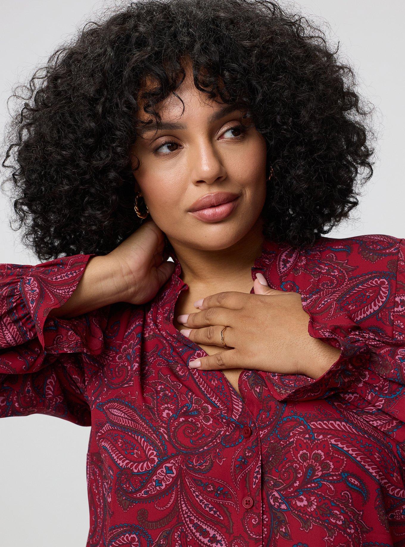 Plus Size Georgette Button-Up Blouse, FRENCH PAISLEY BURGUNDY, alternate
