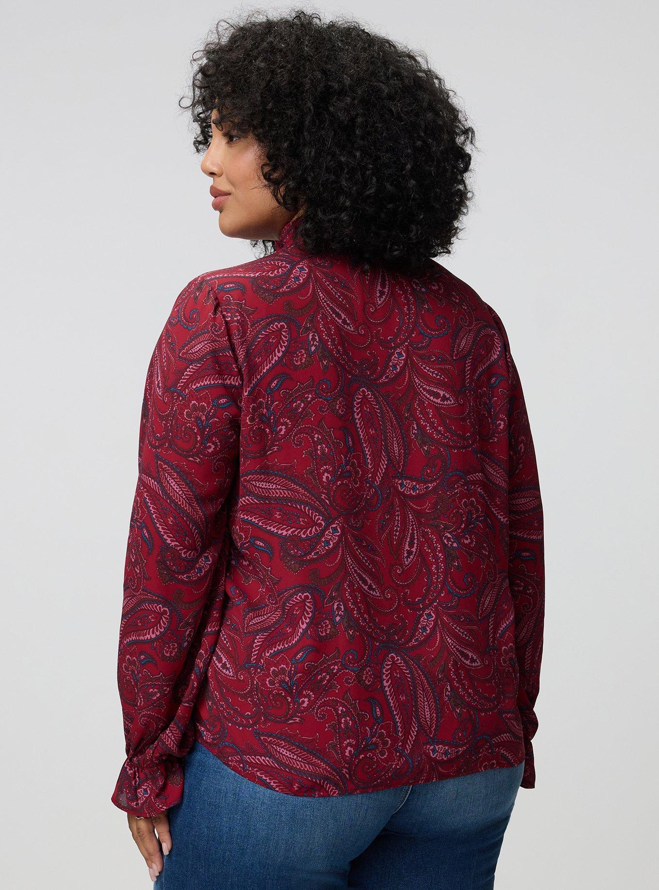 Plus Size Georgette Button-Up Blouse, FRENCH PAISLEY BURGUNDY, alternate