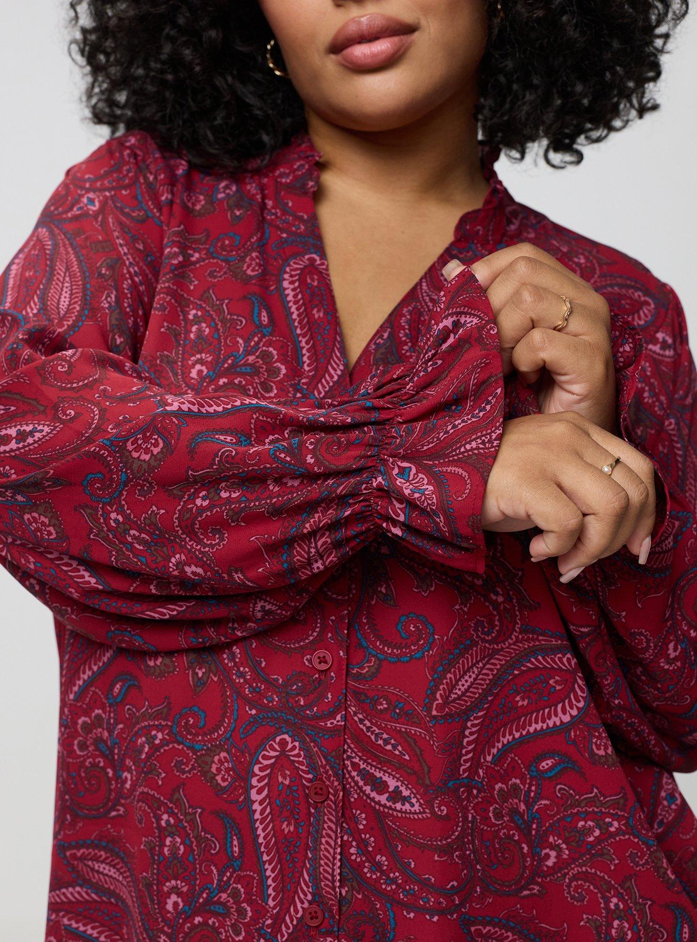 Plus Size Georgette Button-Up Blouse, FRENCH PAISLEY BURGUNDY, alternate