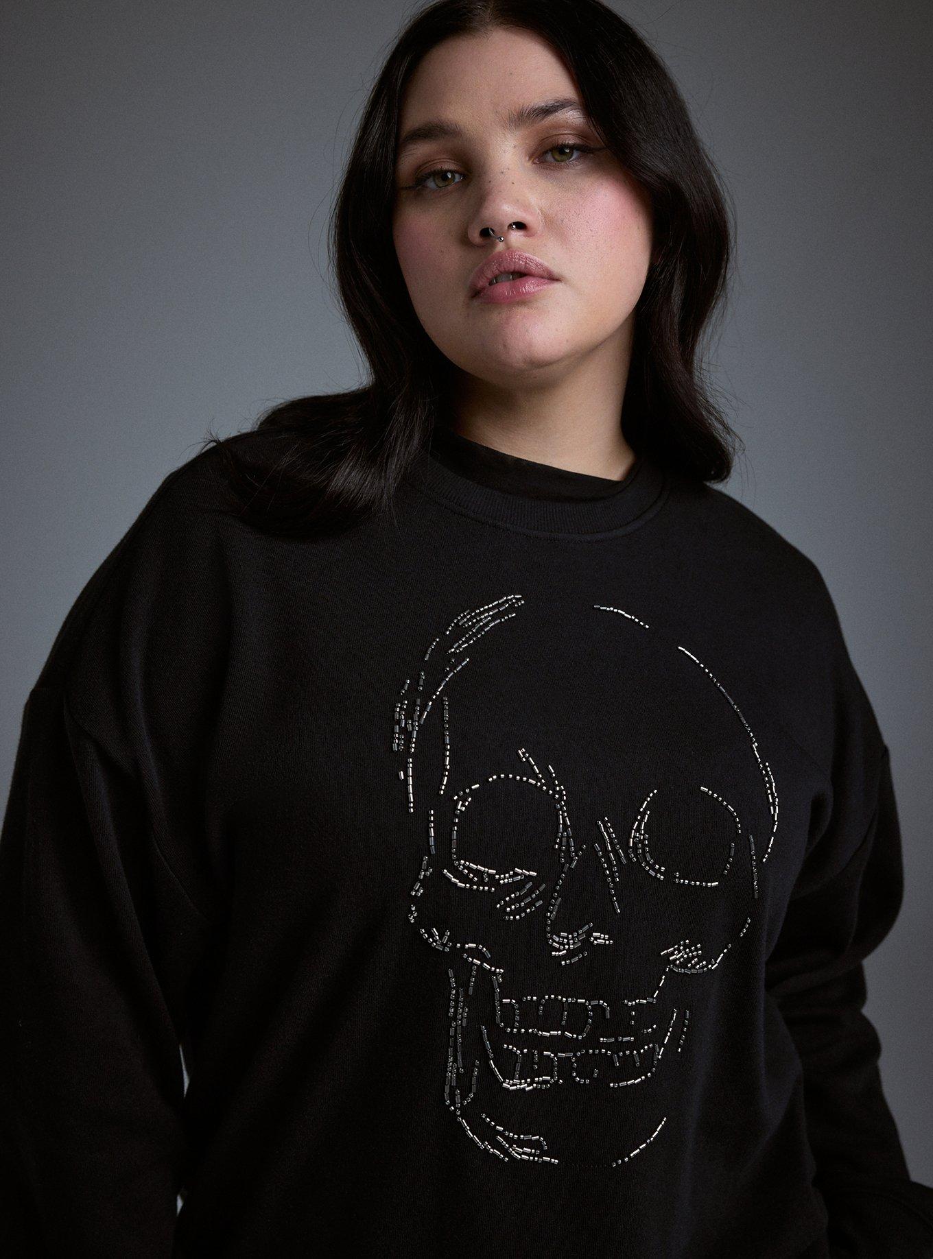 Nightfall Relaxed Cozy Fleece Beaded Sweatshirt, SKULL DECAY, alternate
