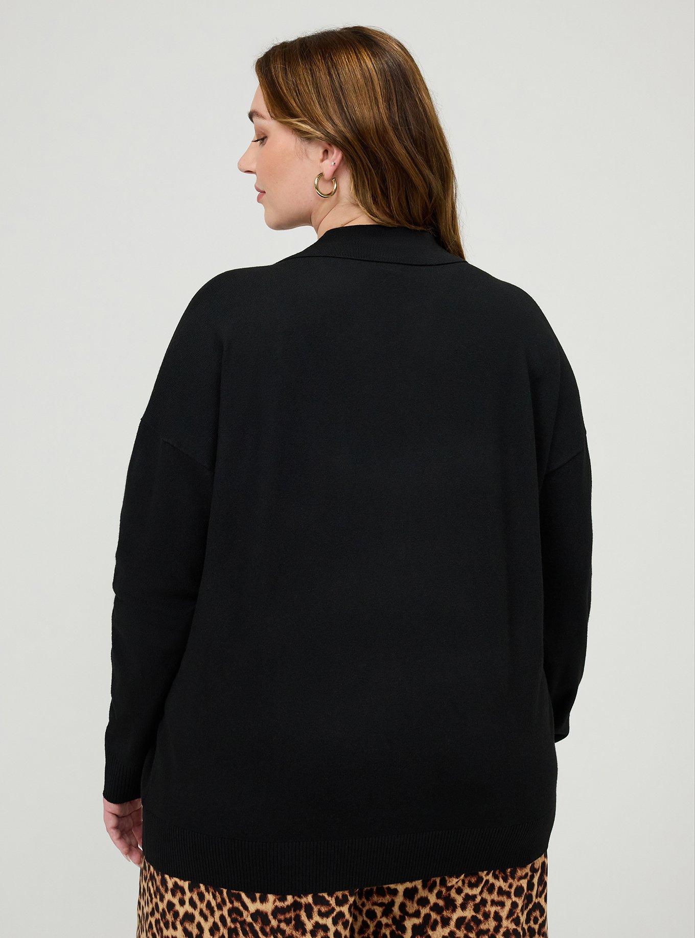 Luxe Cozy Collared Pullover Sweater, DEEP BLACK, alternate