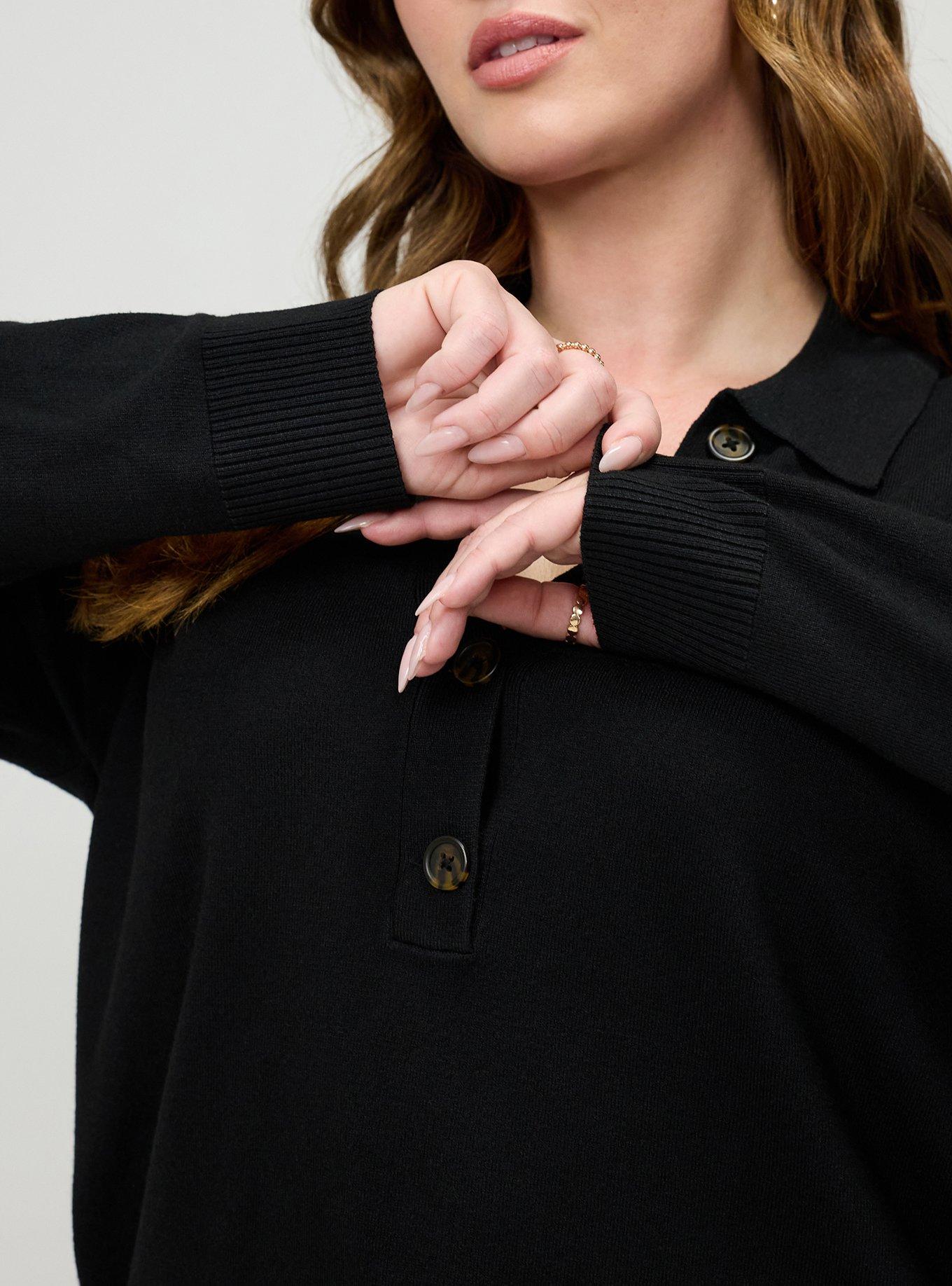 Luxe Cozy Collared Pullover Sweater, DEEP BLACK, alternate