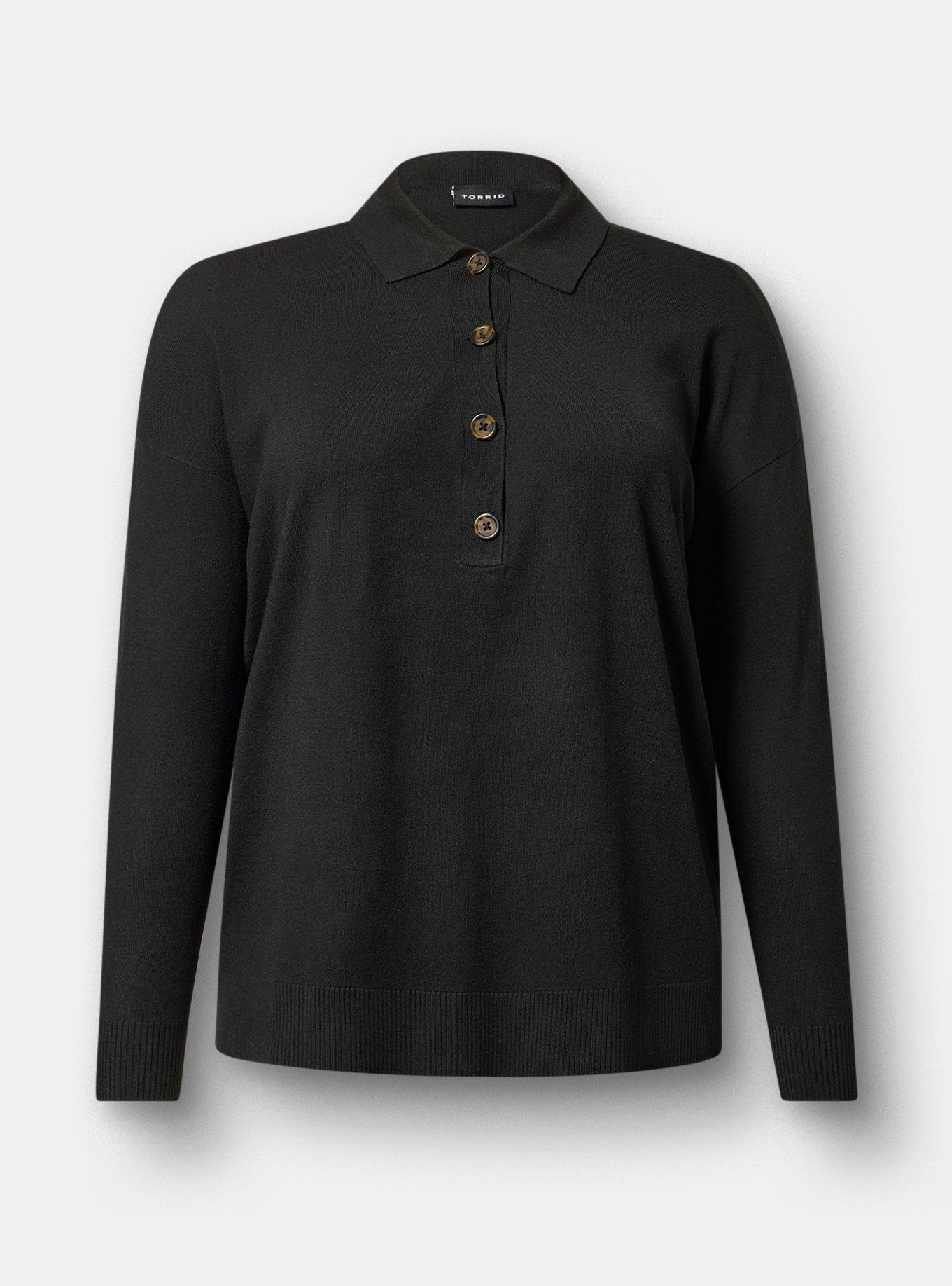 Luxe Cozy Collared Pullover Sweater, DEEP BLACK, flat