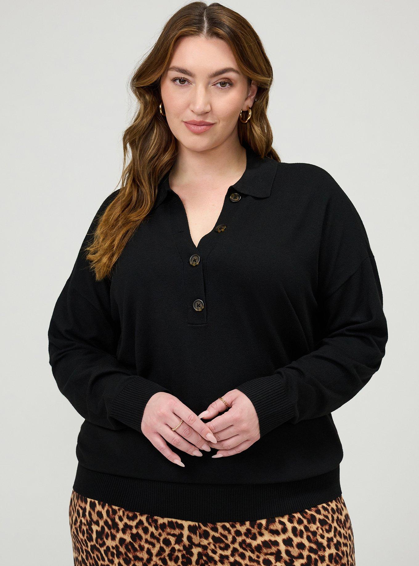 Luxe Cozy Collared Pullover Sweater, DEEP BLACK, hi-res