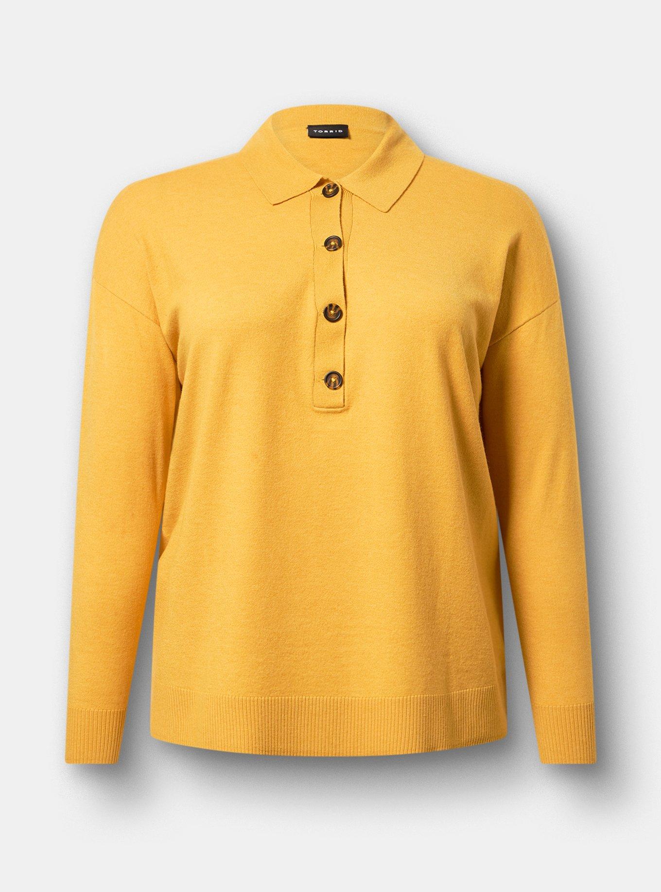 Luxe Cozy Collared Pullover Sweater, HONEY GOLD, flat