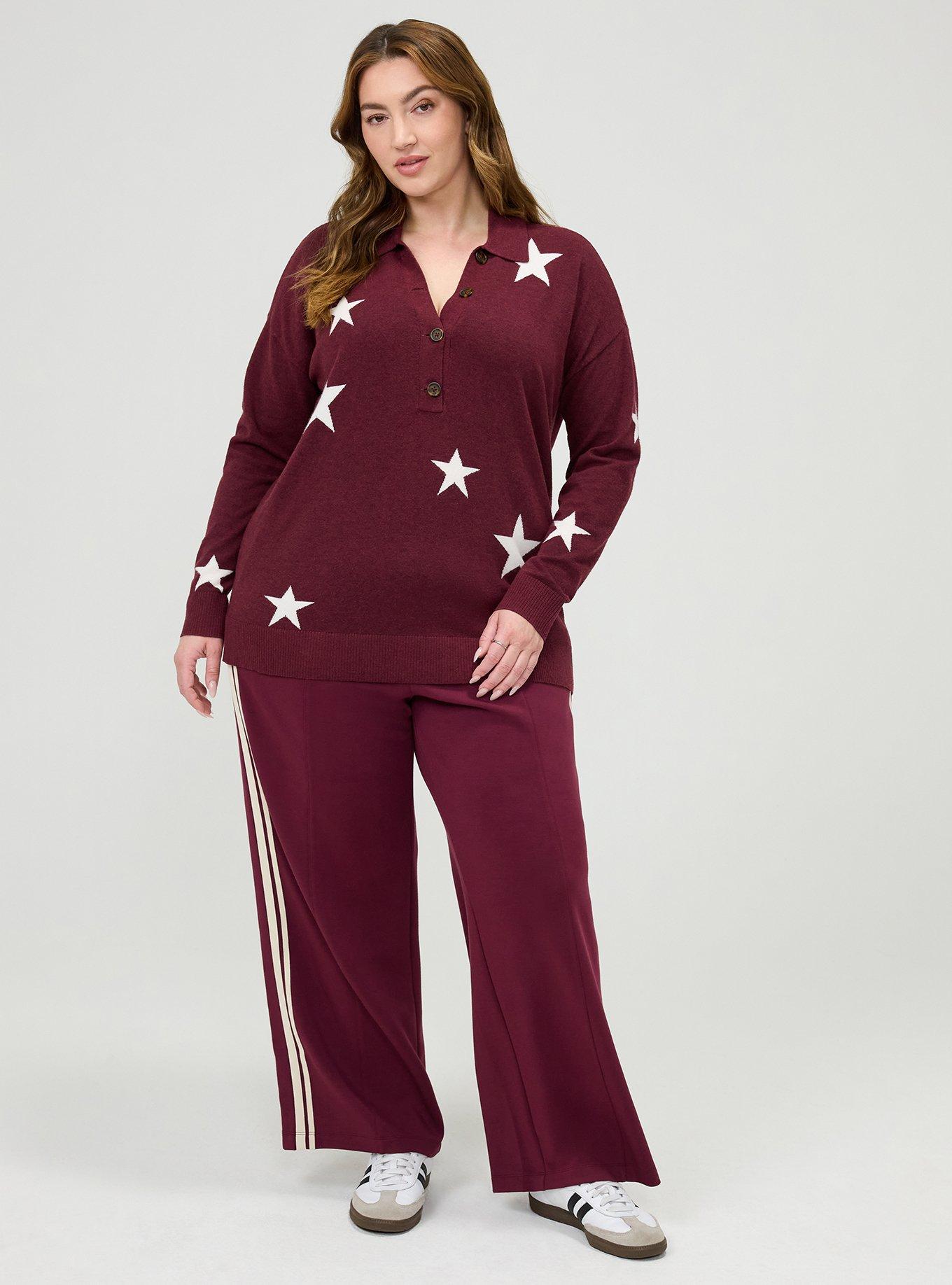 Luxe Cozy Collared Pullover Sweater, STAR STUDDED MAROON BANNER, alternate