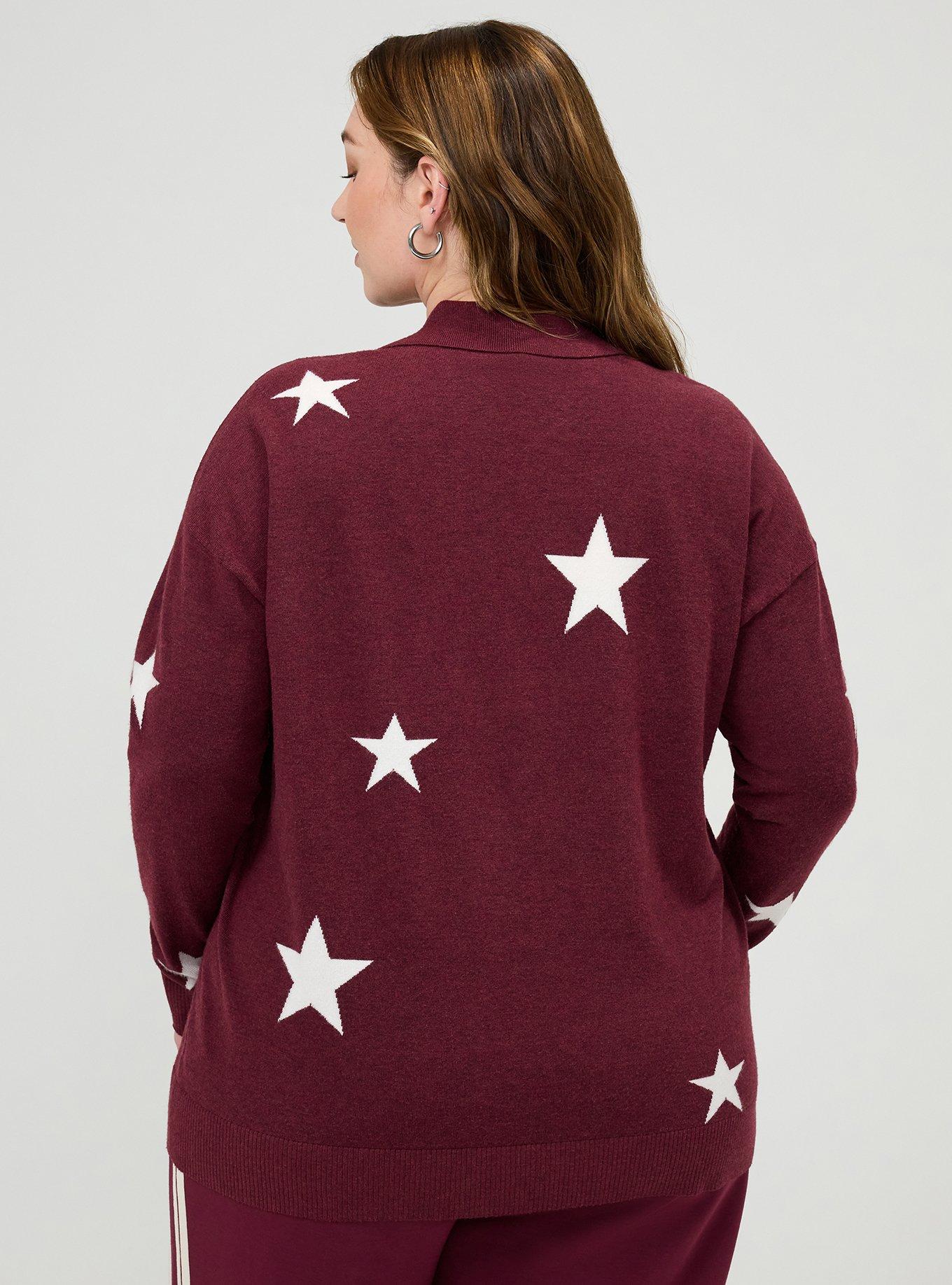 Luxe Cozy Collared Pullover Sweater, STAR STUDDED MAROON BANNER, alternate