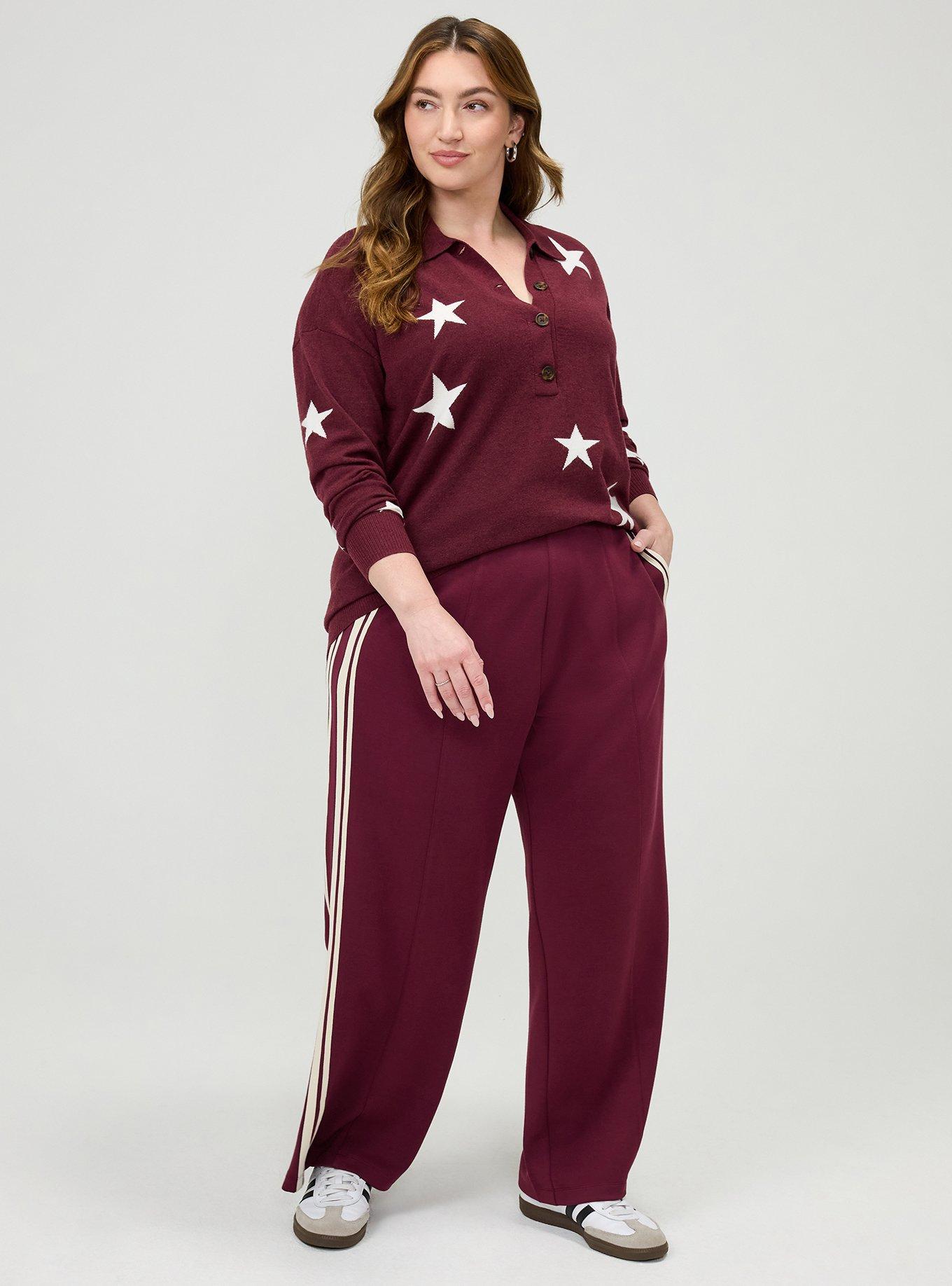 Luxe Cozy Collared Pullover Sweater, STAR STUDDED MAROON BANNER, alternate