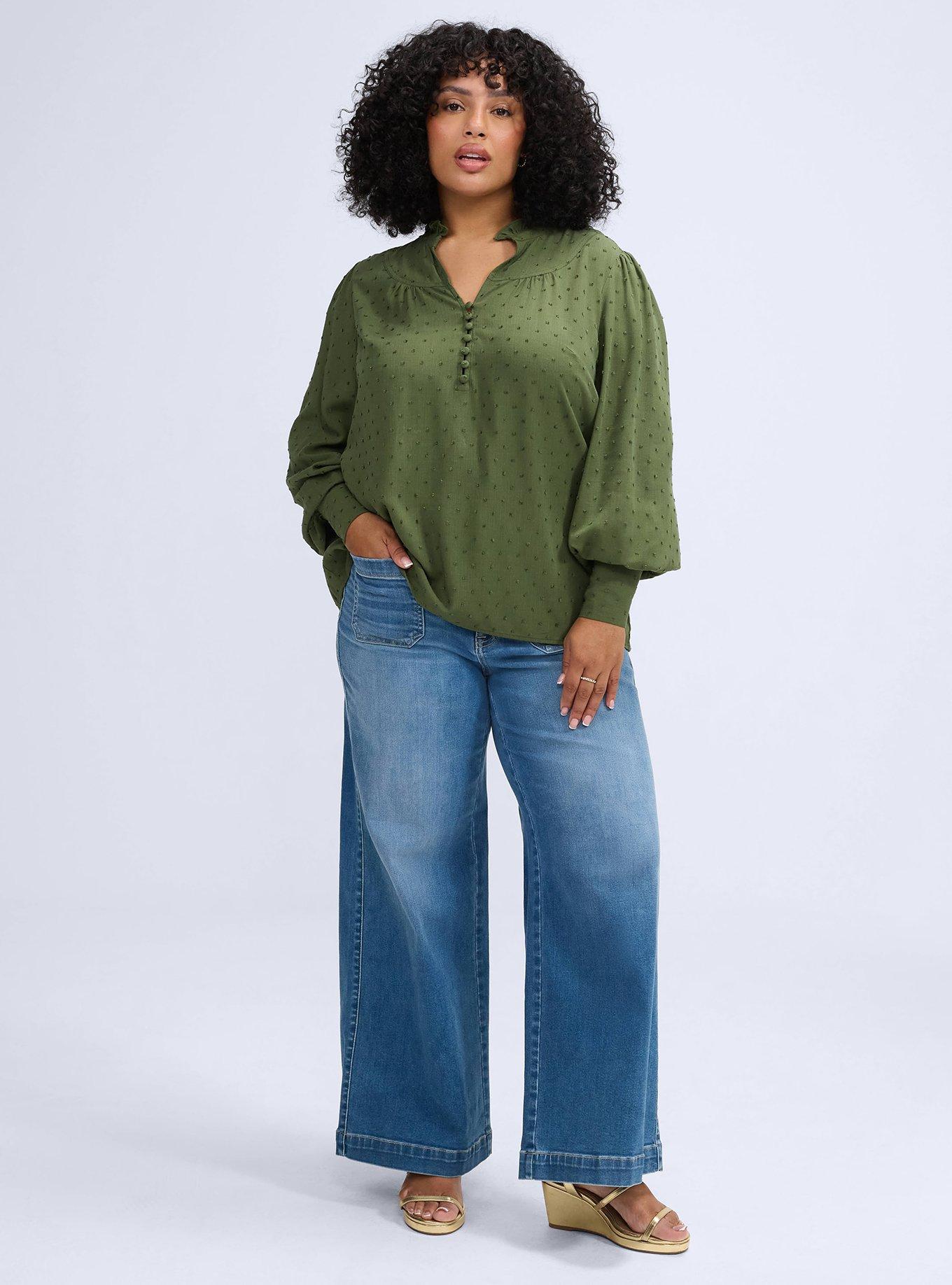 Plus Size Belle Isle Ruffle Collar Popover Top, BRONZE GREEN, alternate