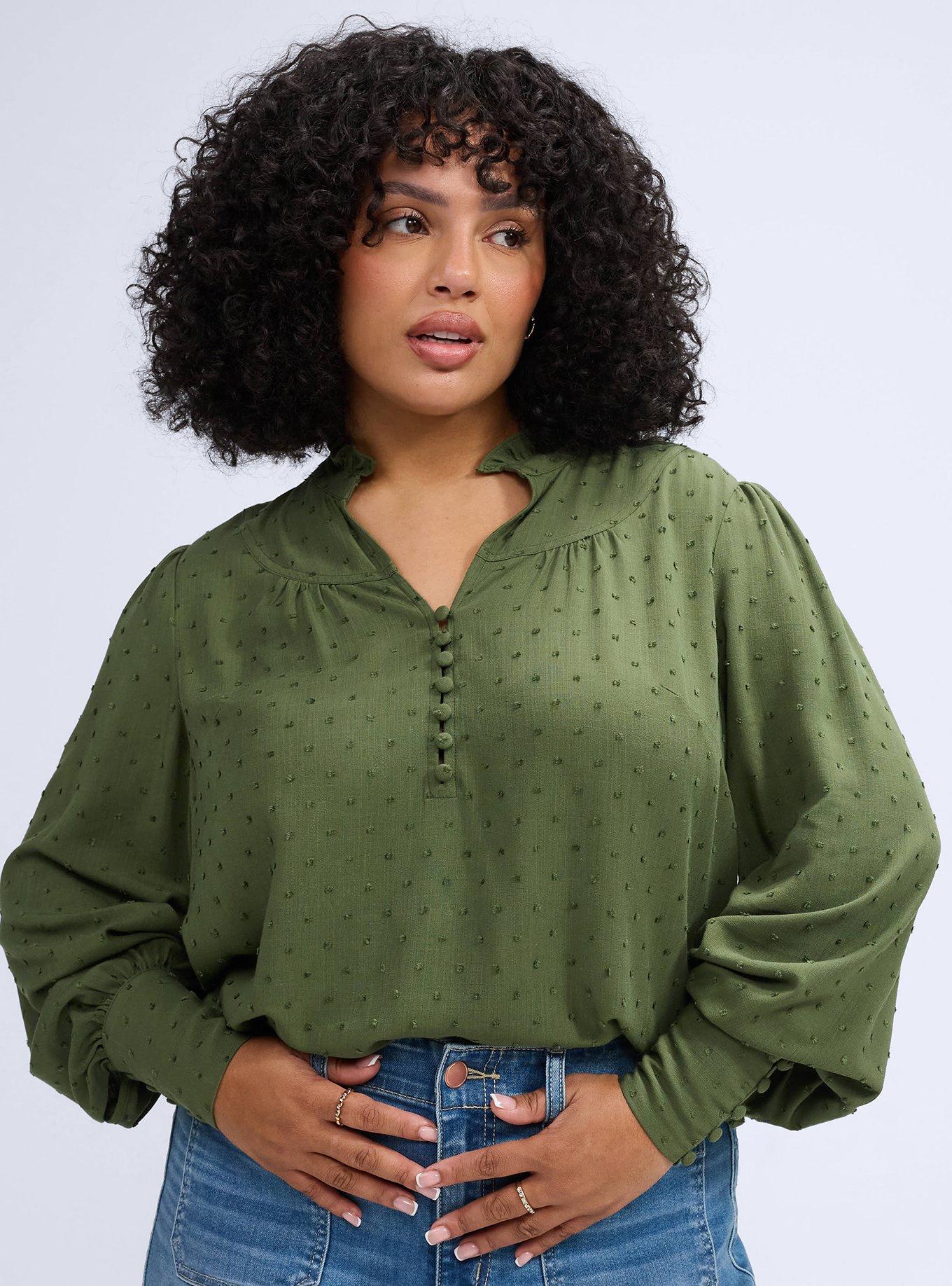 Plus Size Belle Isle Ruffle Collar Popover Top, BRONZE GREEN, alternate
