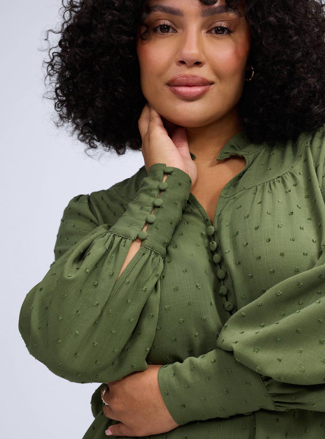 Plus Size Belle Isle Ruffle Collar Popover Top, BRONZE GREEN, alternate