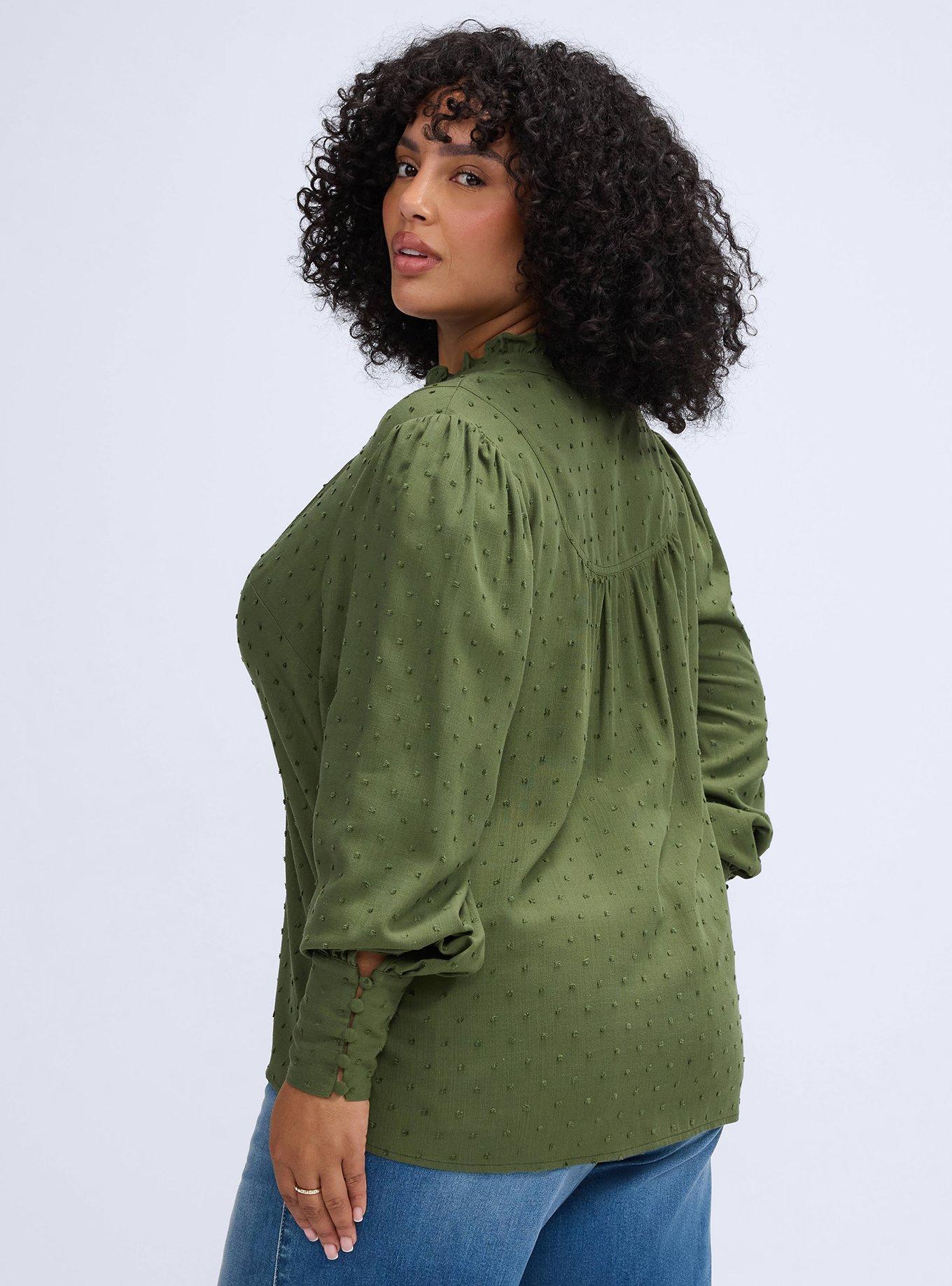 Plus Size Belle Isle Ruffle Collar Popover Top, BRONZE GREEN, alternate