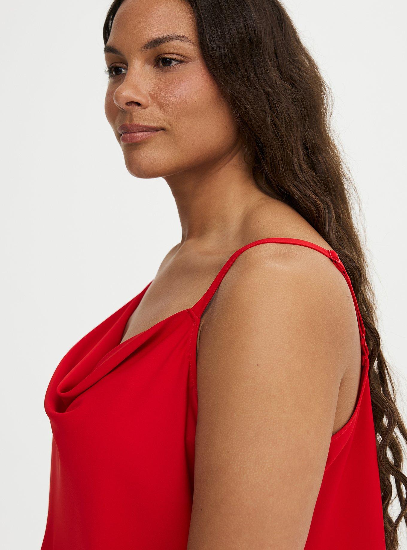 Crepe De Chine Cowl Neck Cami, TRUE RED, alternate