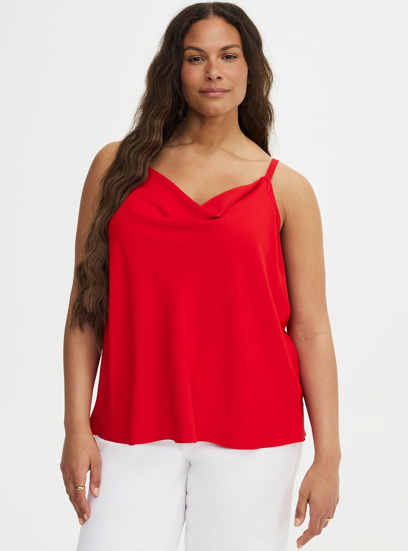 Crepe De Chine Cowl Neck Cami, TRUE RED, hi-res