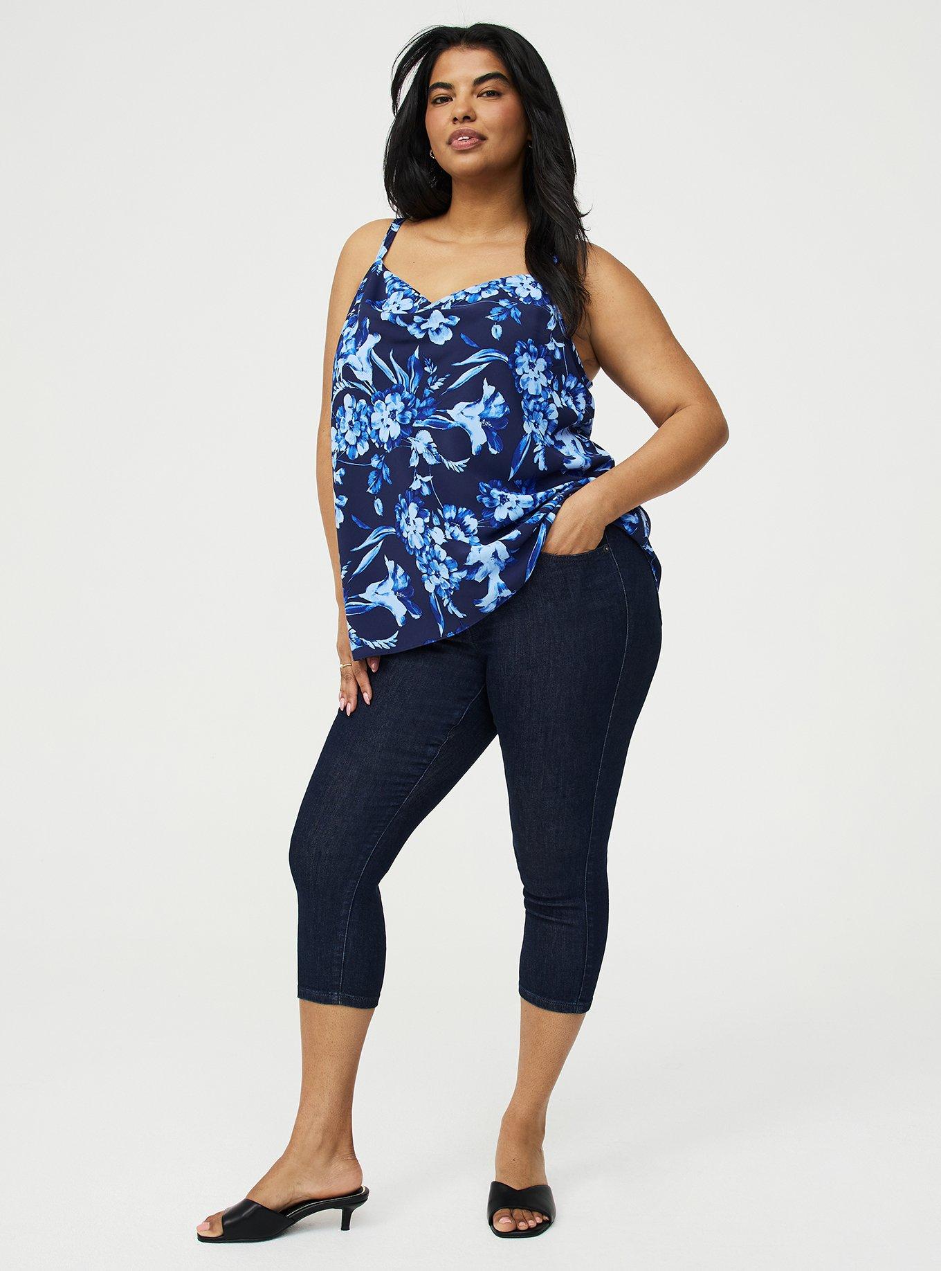 Plus Size Crepe De Chine Cowl Neck Cami, DUTCH FLORAL NAVY, hi-res