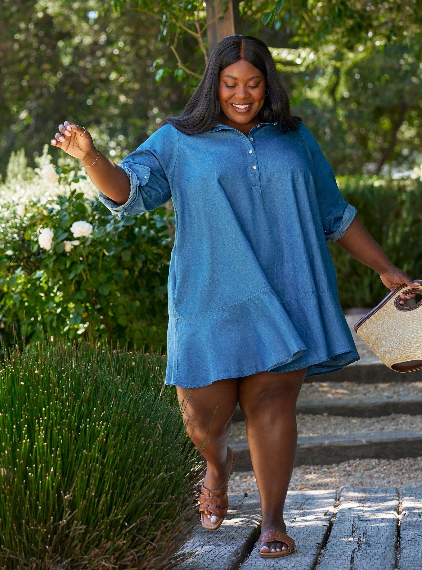 Plus Size - Bell Isle Chambray Popover Mini Dress - Torrid