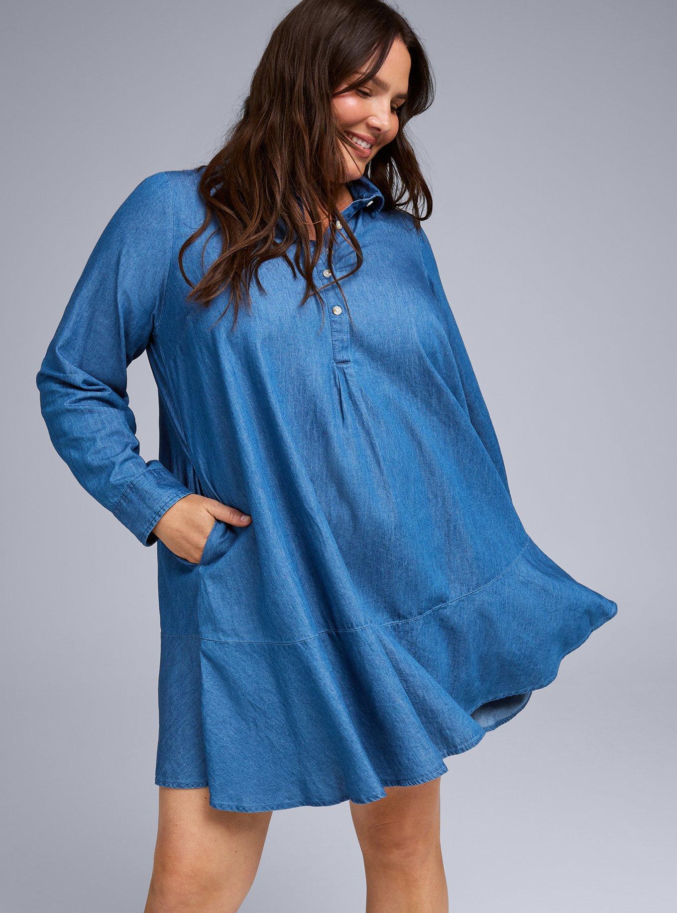 Oversized T Shirt Dress Plus Size Women's Bell Isle Chambray Popover Mini  Dress In Mediumblue-Denim