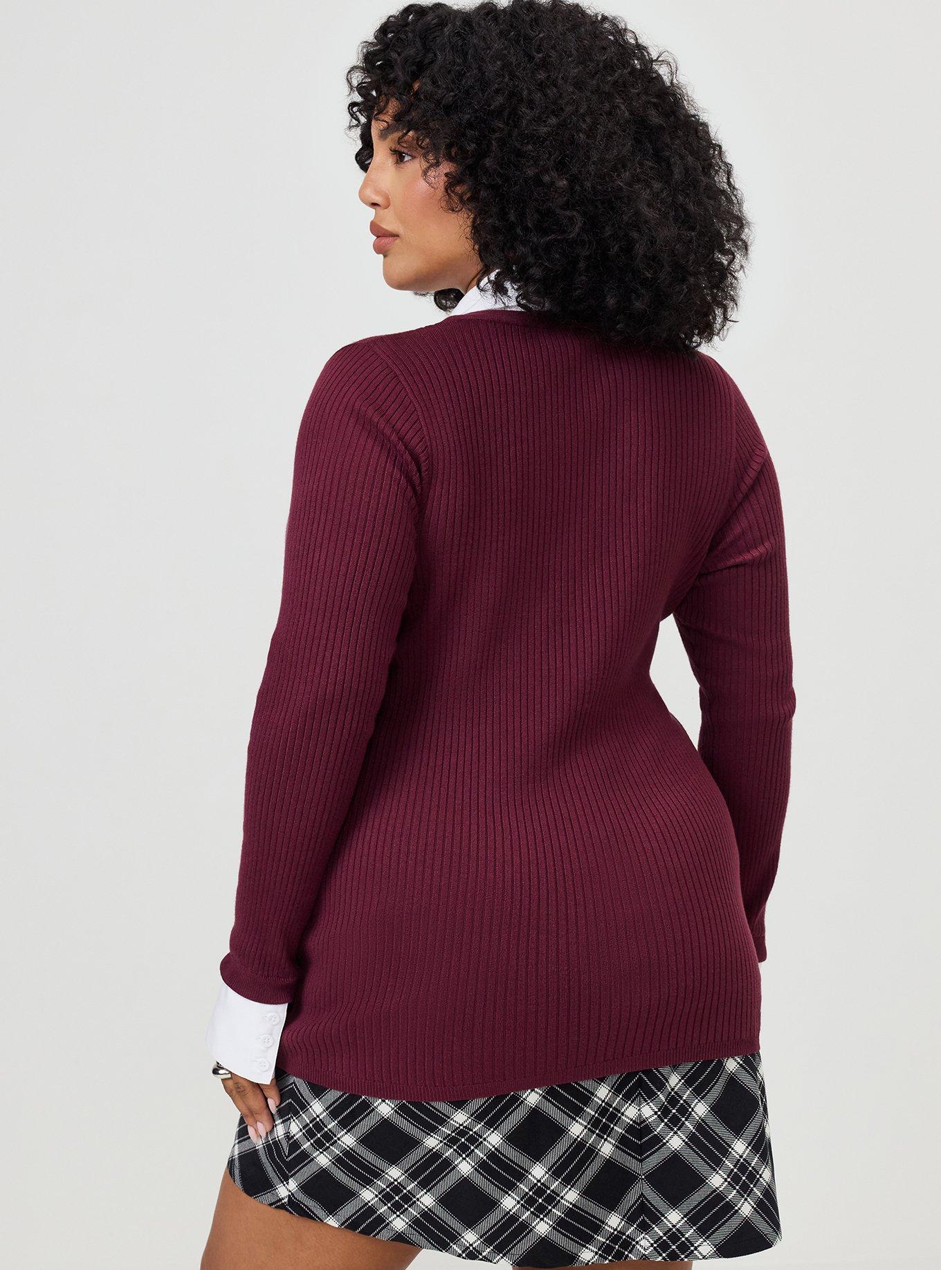 Collared 2Fer Sweater, MAROON BANNER, alternate