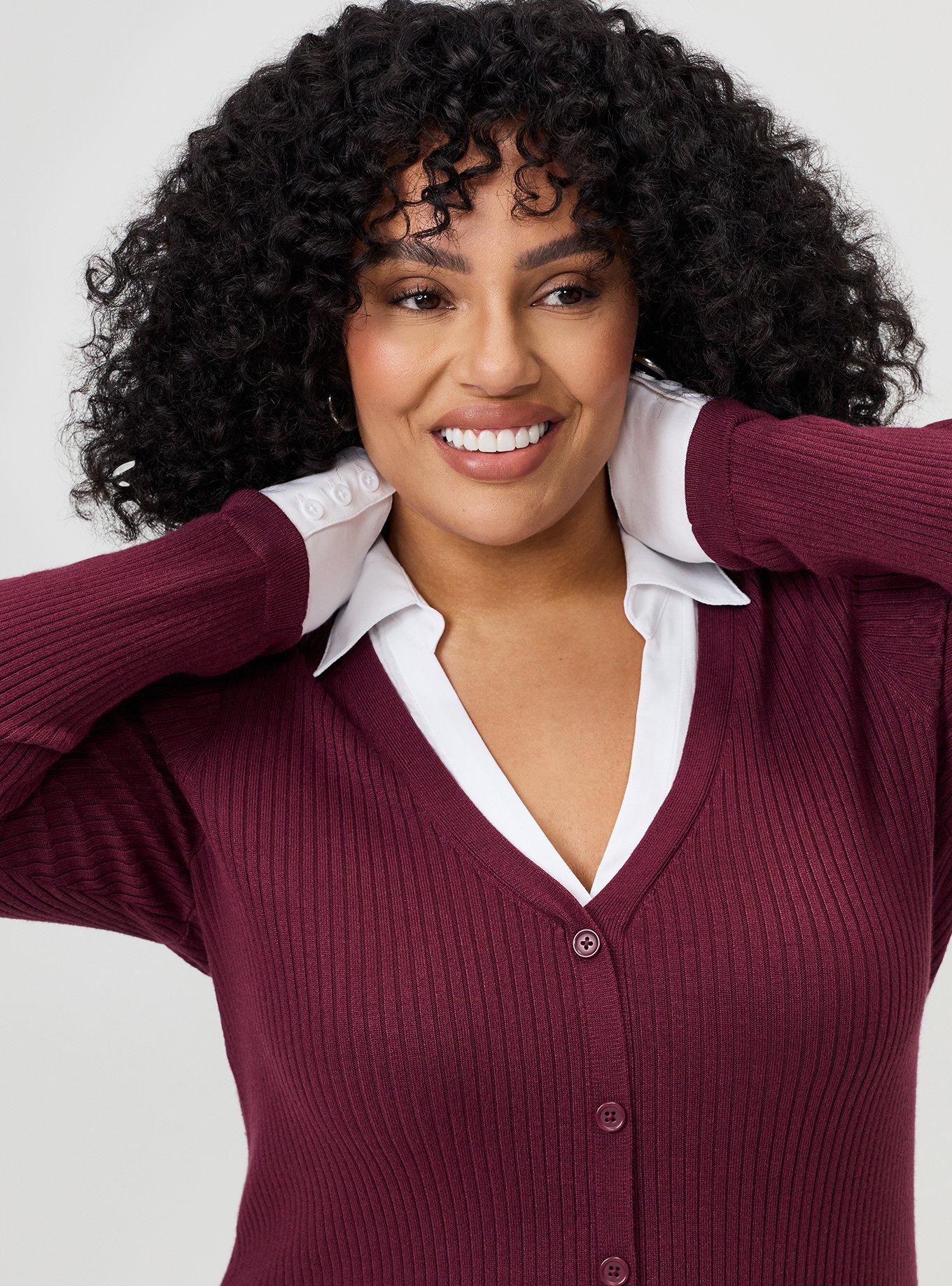 Collared 2Fer Sweater, MAROON BANNER, alternate