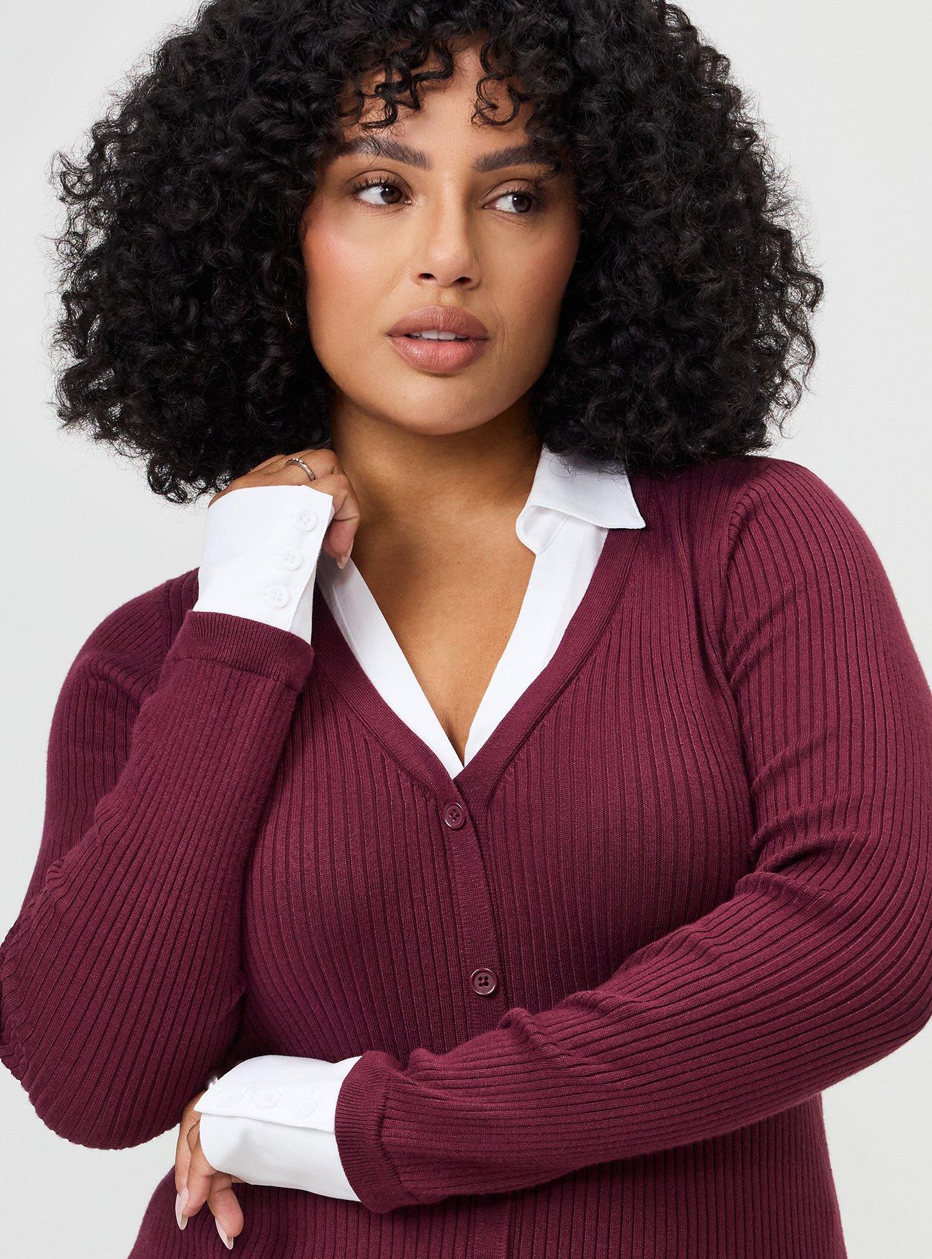 Collared 2Fer Sweater, MAROON BANNER, alternate
