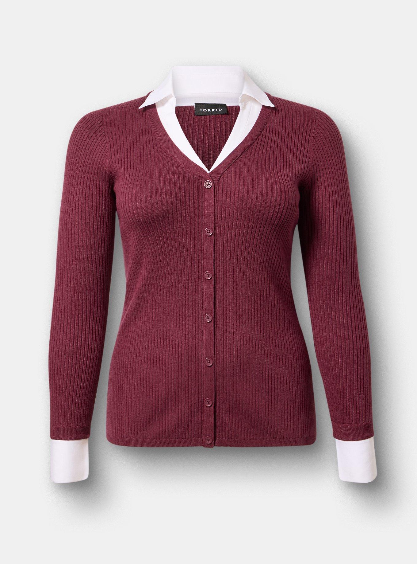 Collared 2Fer Sweater, MAROON BANNER, hi-res