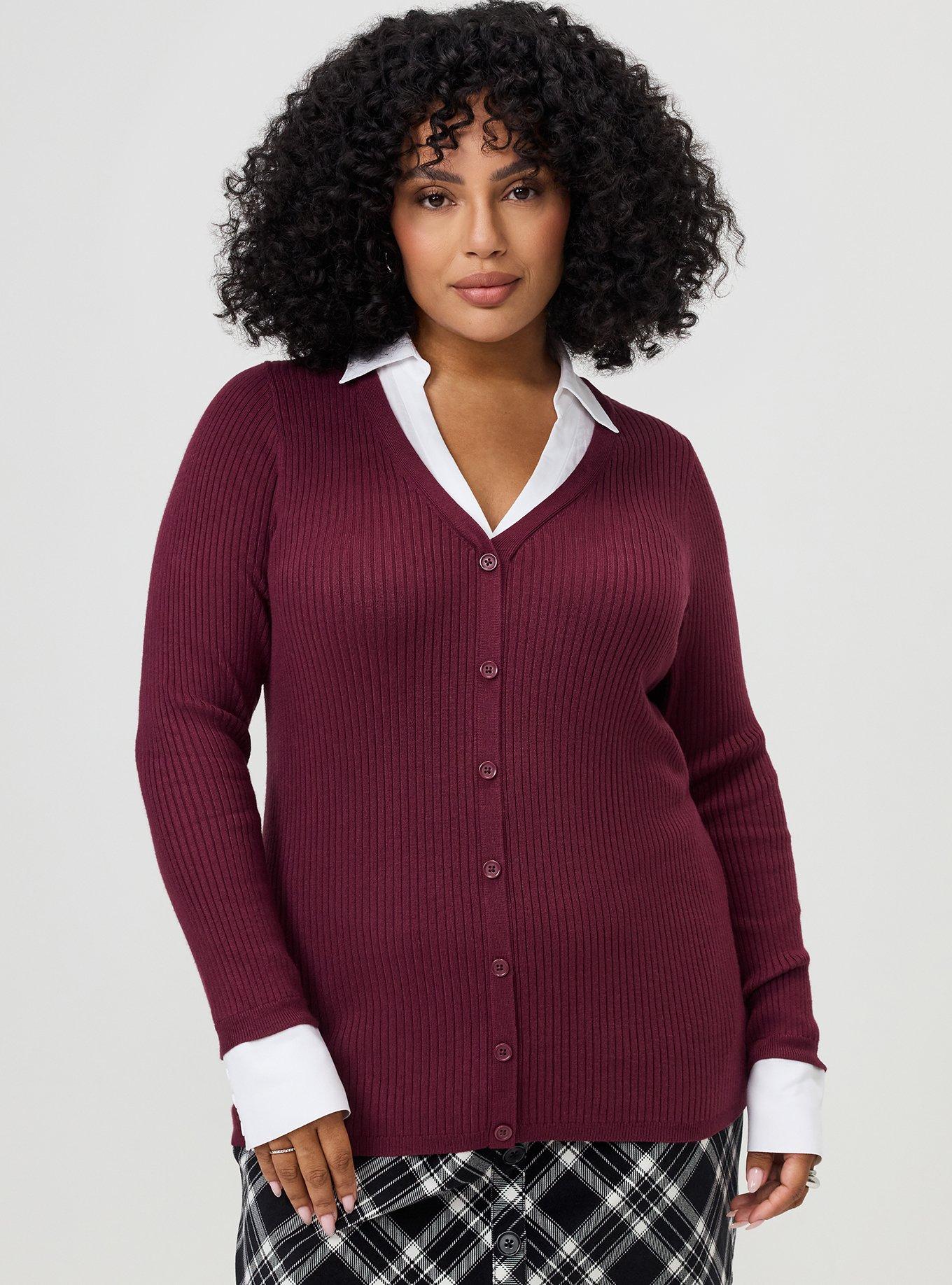 Collared 2Fer Sweater, MAROON BANNER, hi-res