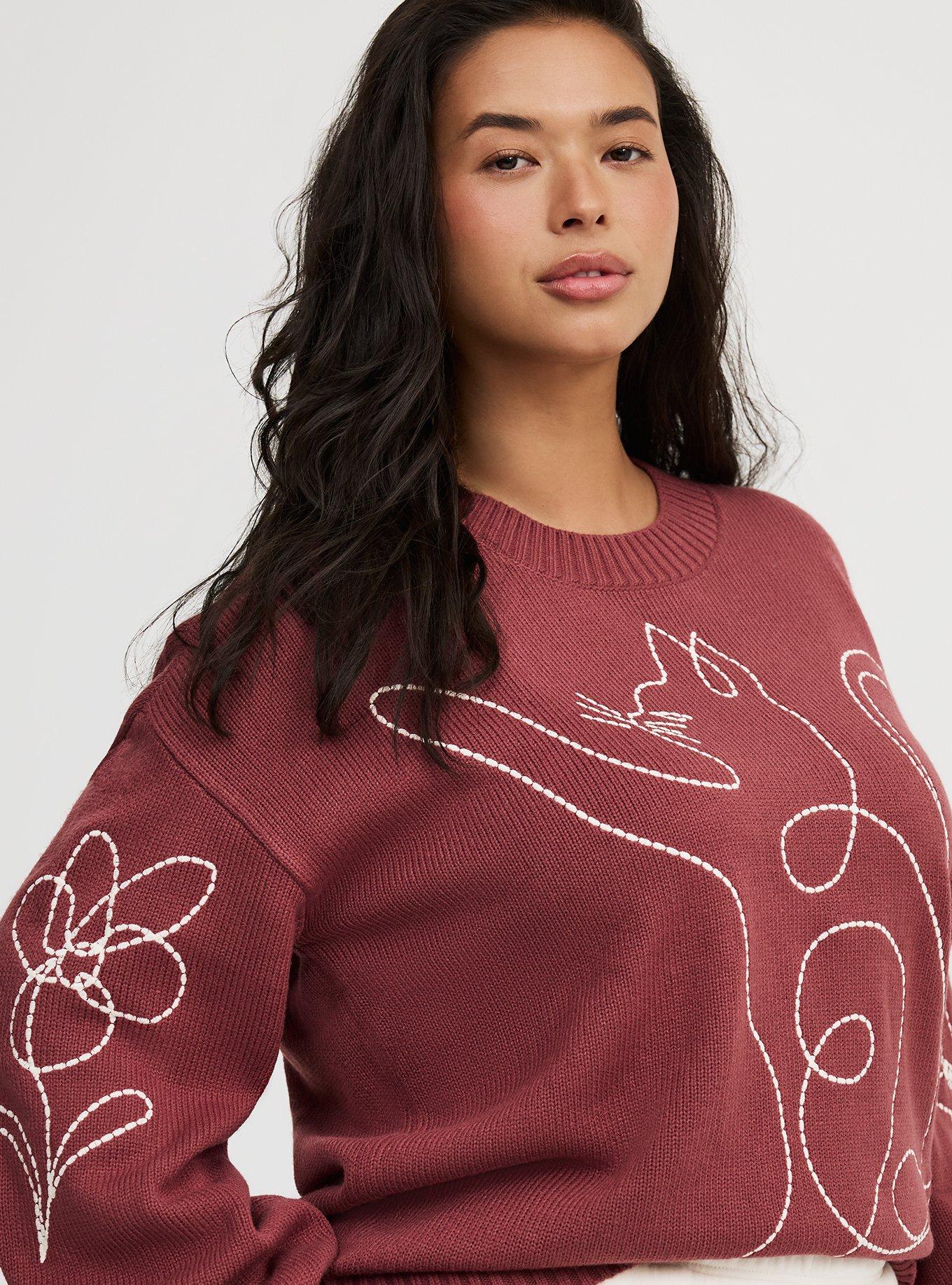 Embroidered Crew Pullover Sweater