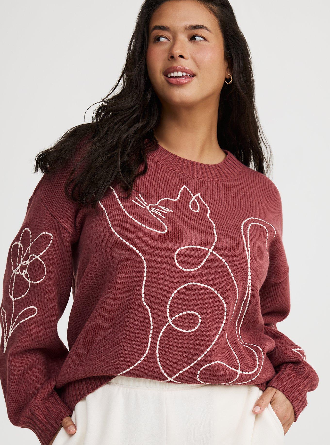 Embroidered Crew Pullover Sweater