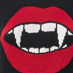 Plus Size Drop Shoulder Crew Neck Pullover, FANG RED LIPS DEEP BLACK, swatch