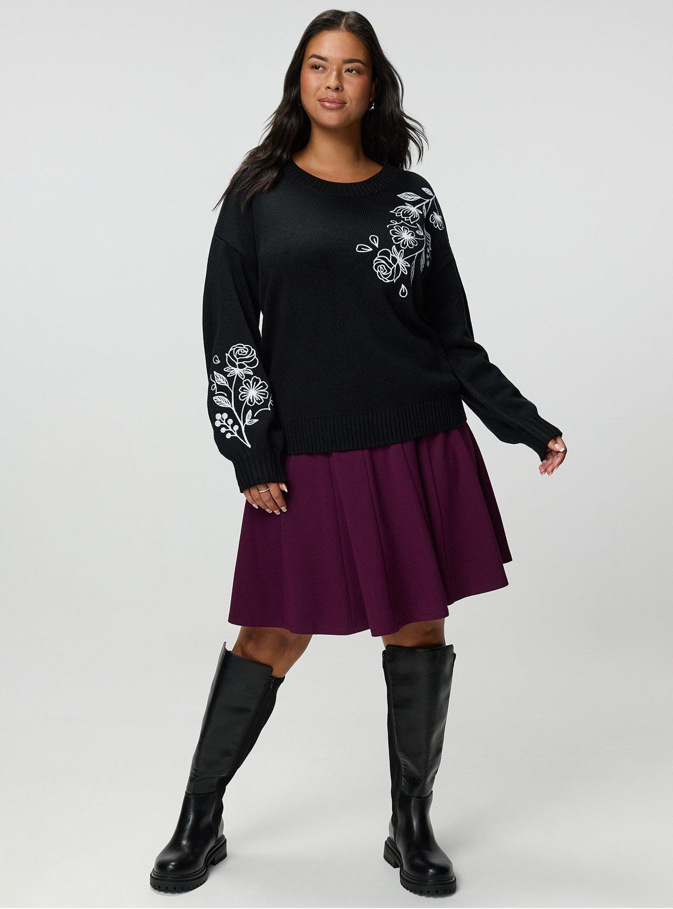 Drop Shoulder Crew Pullover, WILDFLOWER EMBROIDERY DEEP BLACK, alternate
