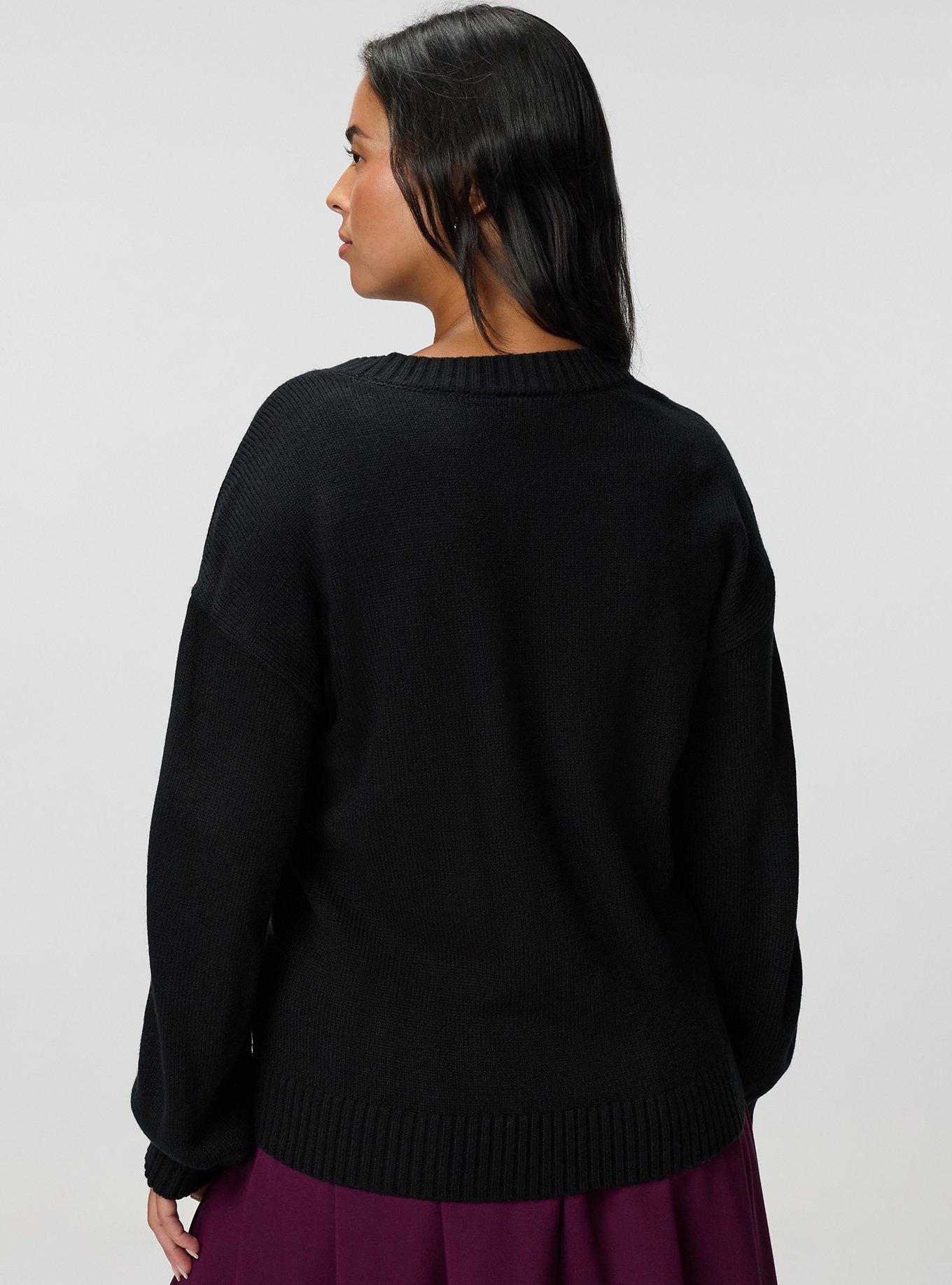 Drop Shoulder Crew Pullover, WILDFLOWER EMBROIDERY DEEP BLACK, alternate