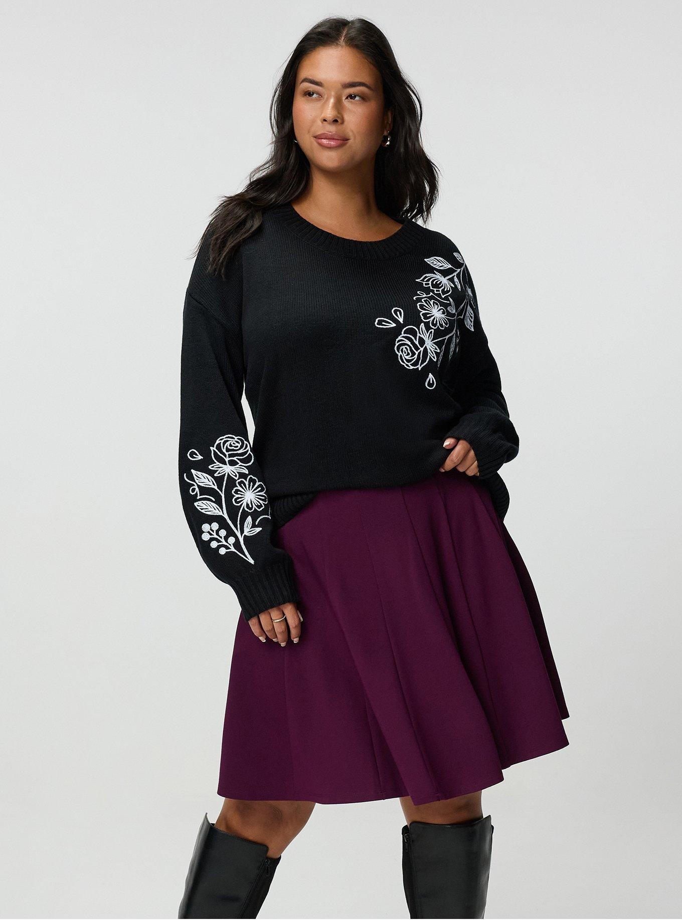 Drop Shoulder Crew Pullover, WILDFLOWER EMBROIDERY DEEP BLACK, alternate