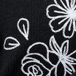 Drop Shoulder Crew Pullover, WILDFLOWER EMBROIDERY DEEP BLACK, swatch