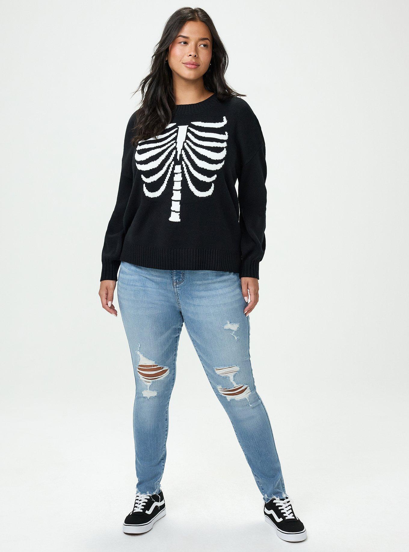 Plus Size Drop Shoulder Crew Neck Pullover, SPIDER RIBS DEEP BLACK, alternate