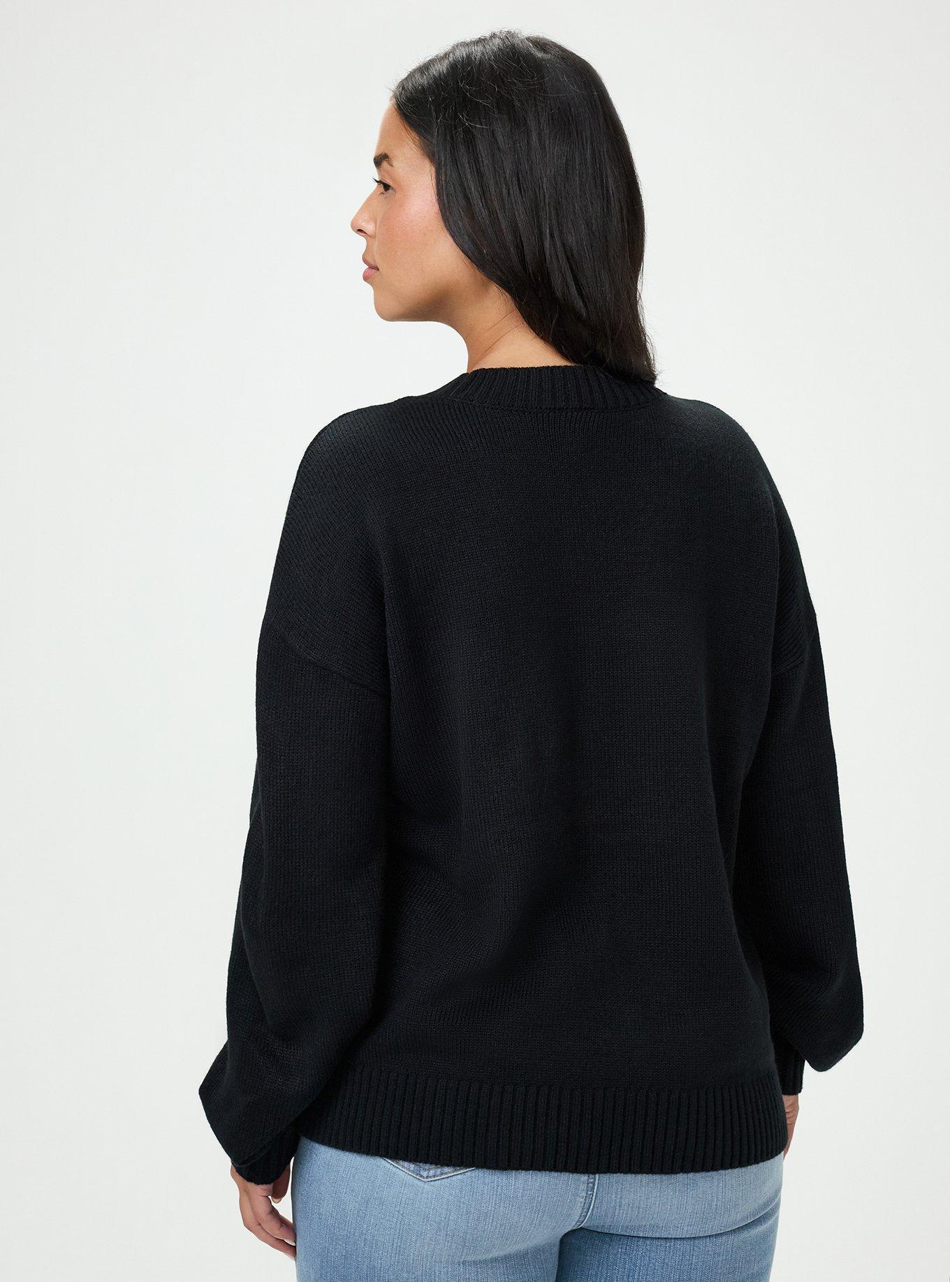 Plus Size Drop Shoulder Crew Neck Pullover, SPIDER RIBS DEEP BLACK, alternate