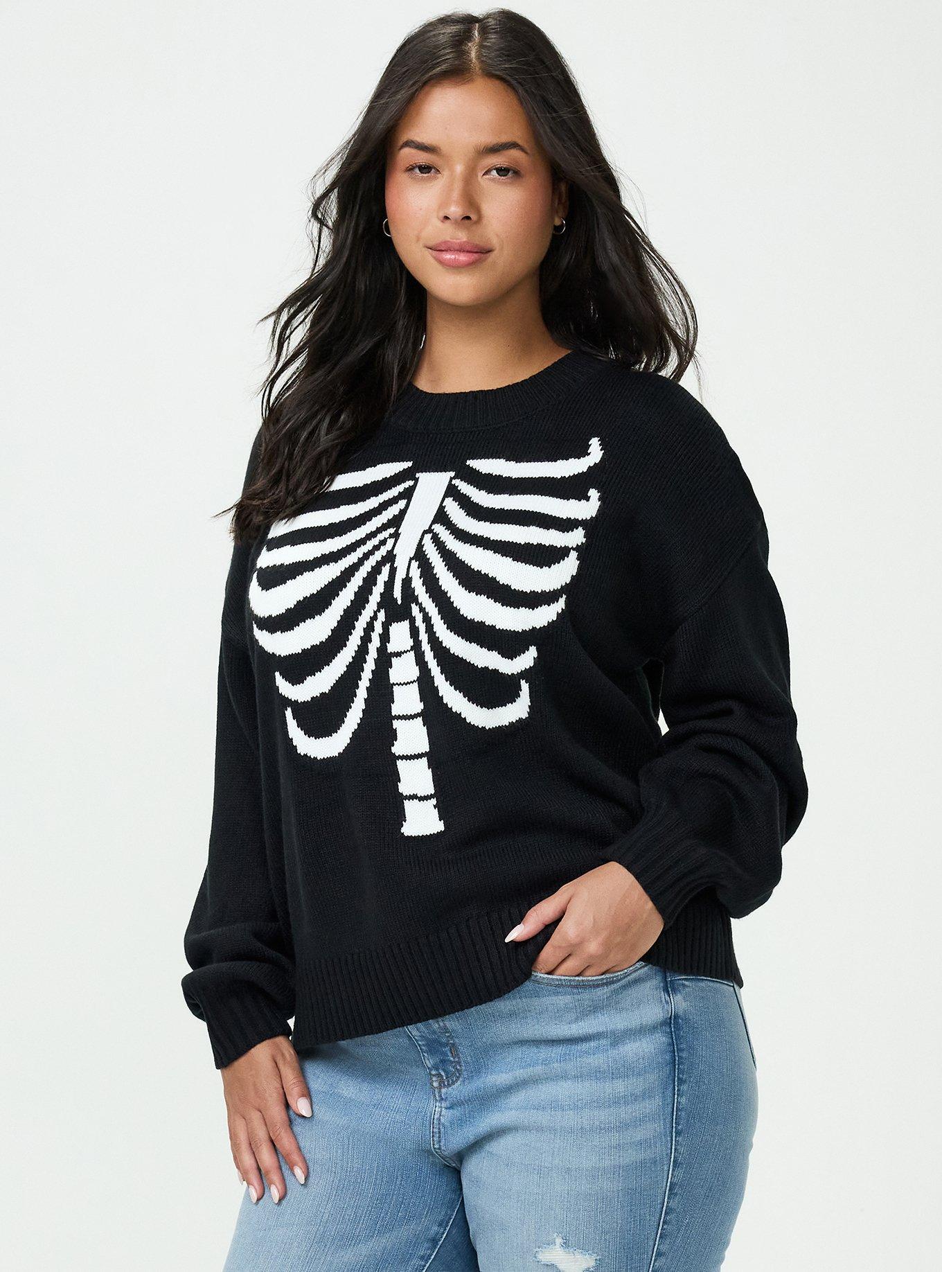 Plus Size Drop Shoulder Crew Neck Pullover, SPIDER RIBS DEEP BLACK, alternate