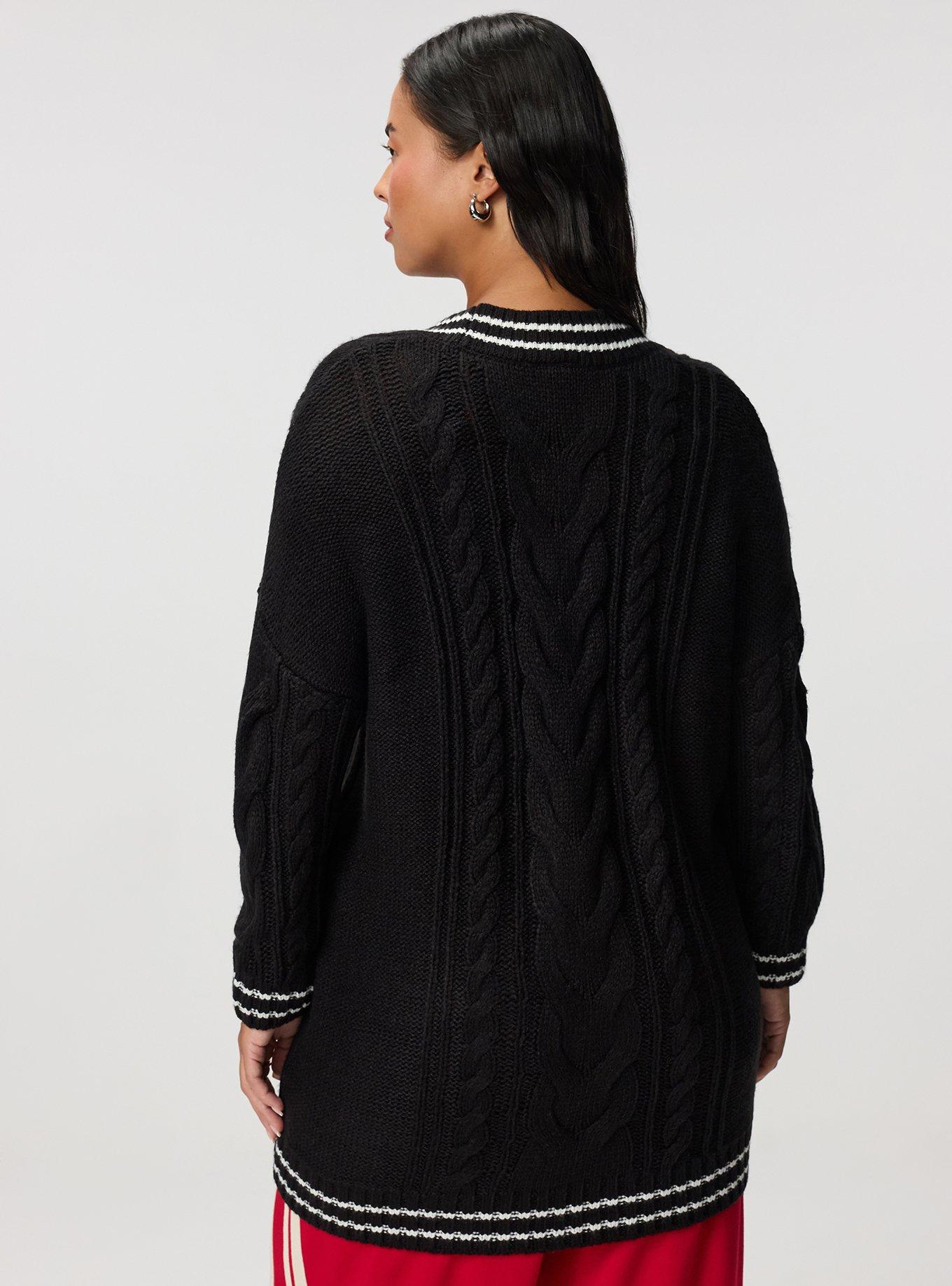 Button-Front Boyfriend Cardigan, AMOR HEARTS DEEP BLACK, alternate