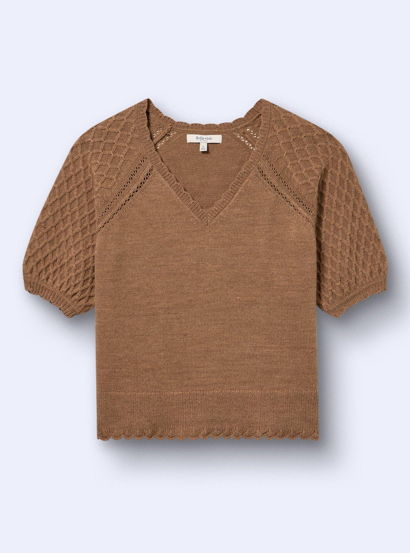 Belle Isle Puff Sleeve Sweater, COCA MOCHA, flat