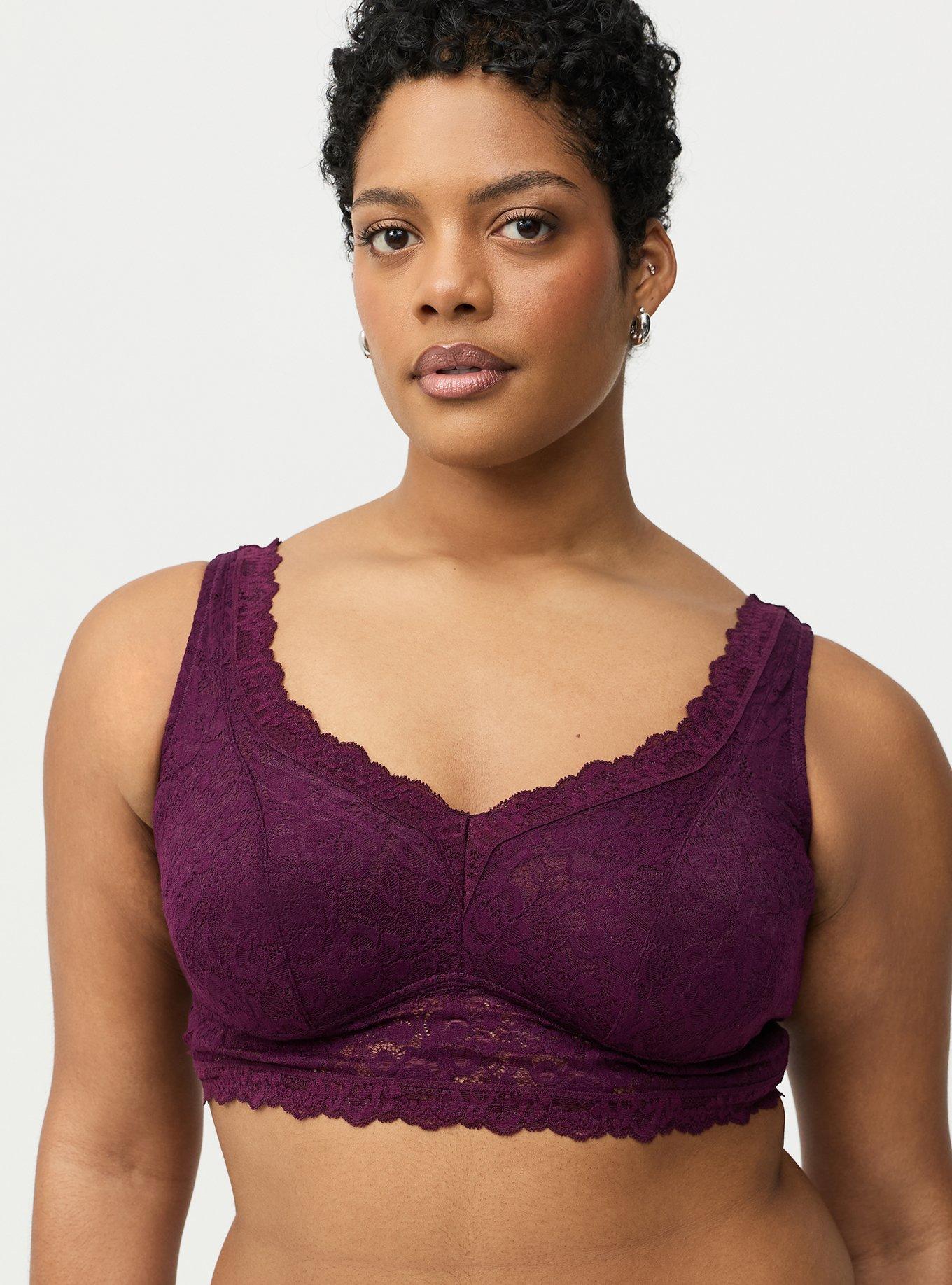 Plus Size Super Soft Lace Crossback Bralette, POTENT PURPLE, hi-res