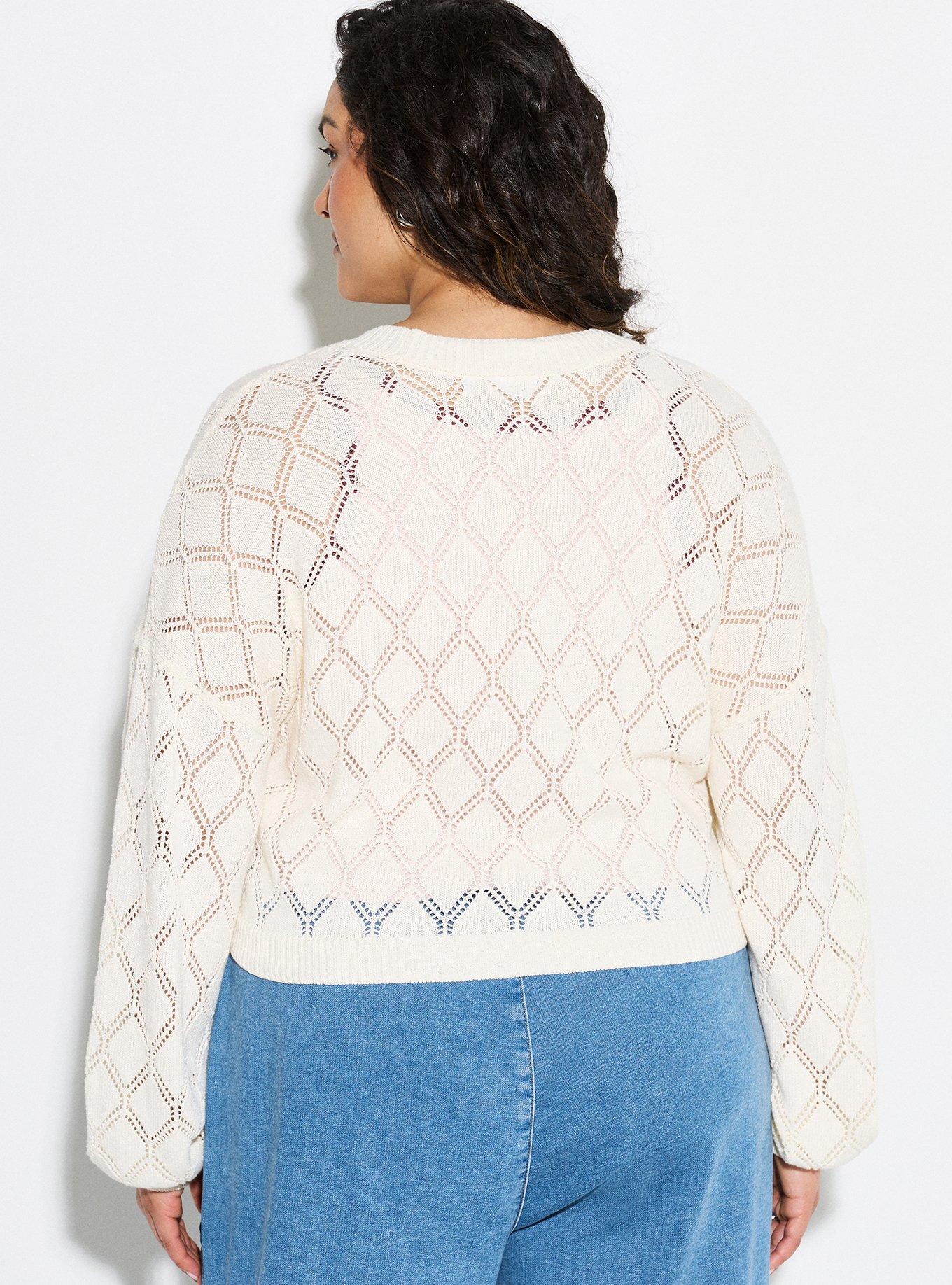 LoveSick Diamond Pointelle Knit Cardigan, ANTIQUE WHITE, alternate