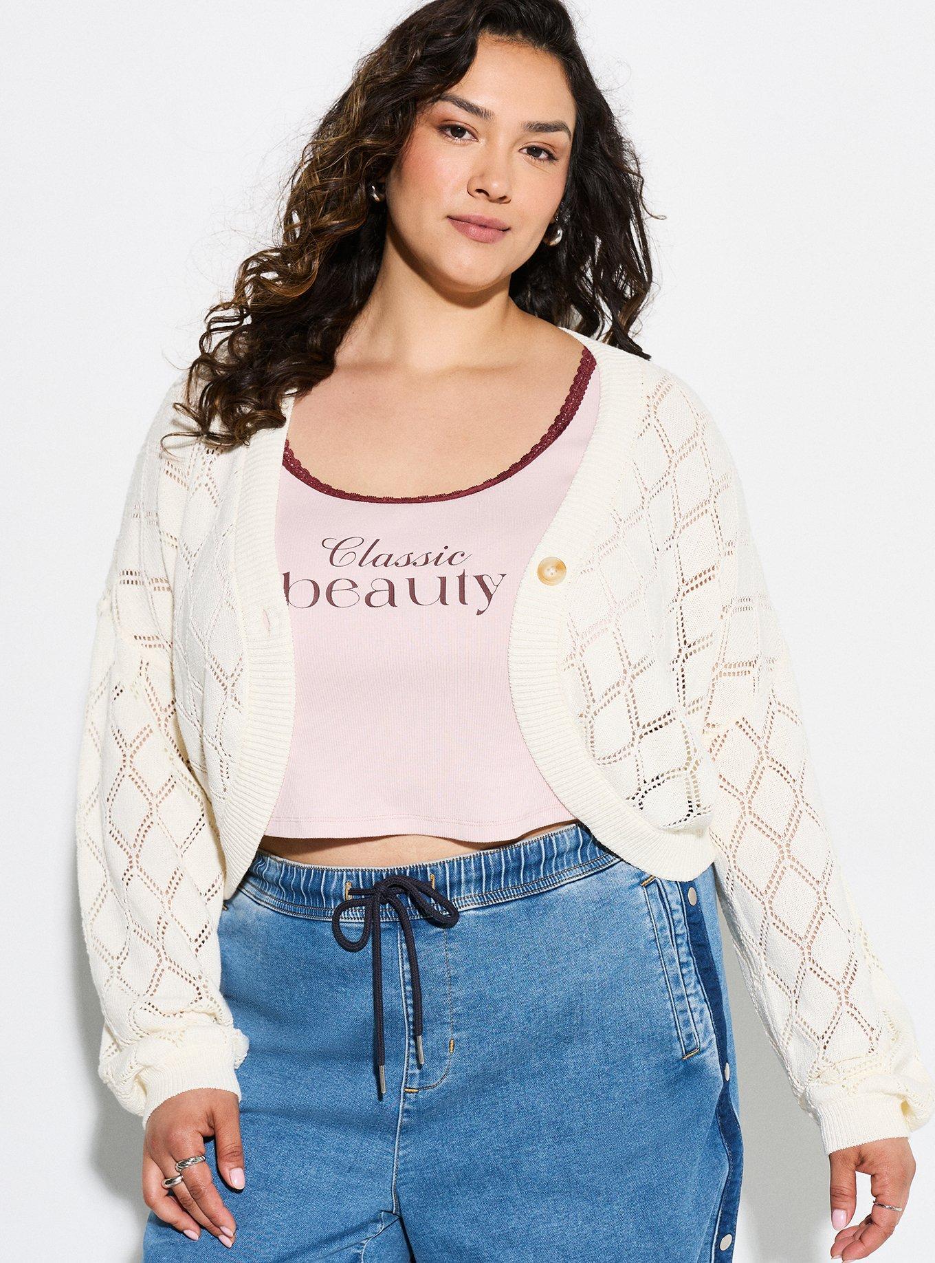 LoveSick Diamond Pointelle Knit Cardigan, ANTIQUE WHITE, alternate