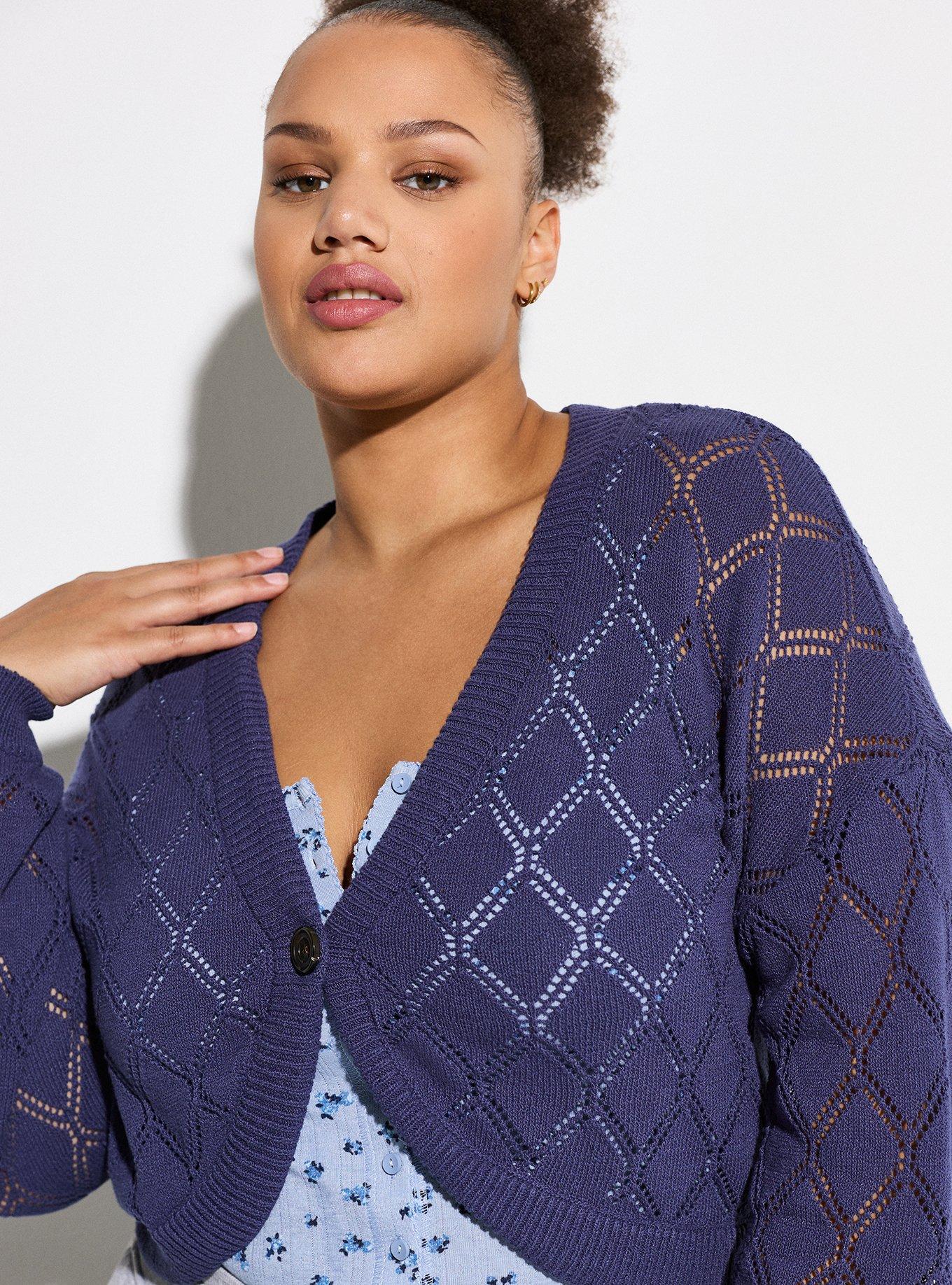 LoveSick Diamond Pointelle Knit Cardigan, CROWN BLUE, alternate