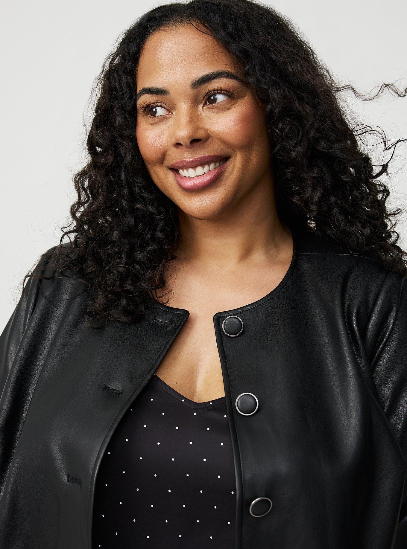 Faux Leather Collarless Jacket