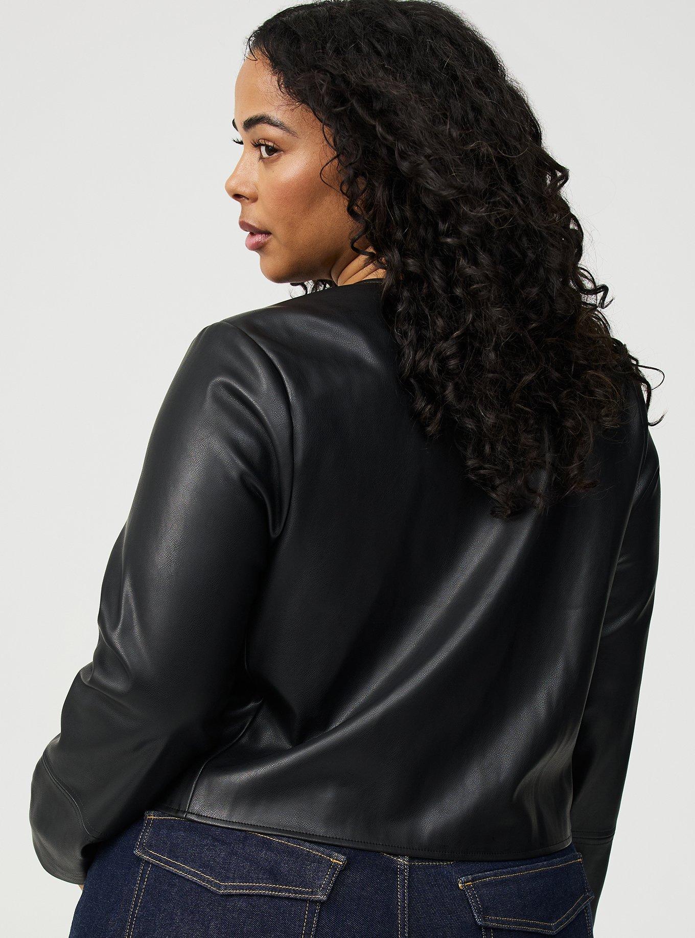 Faux Leather Collarless Jacket