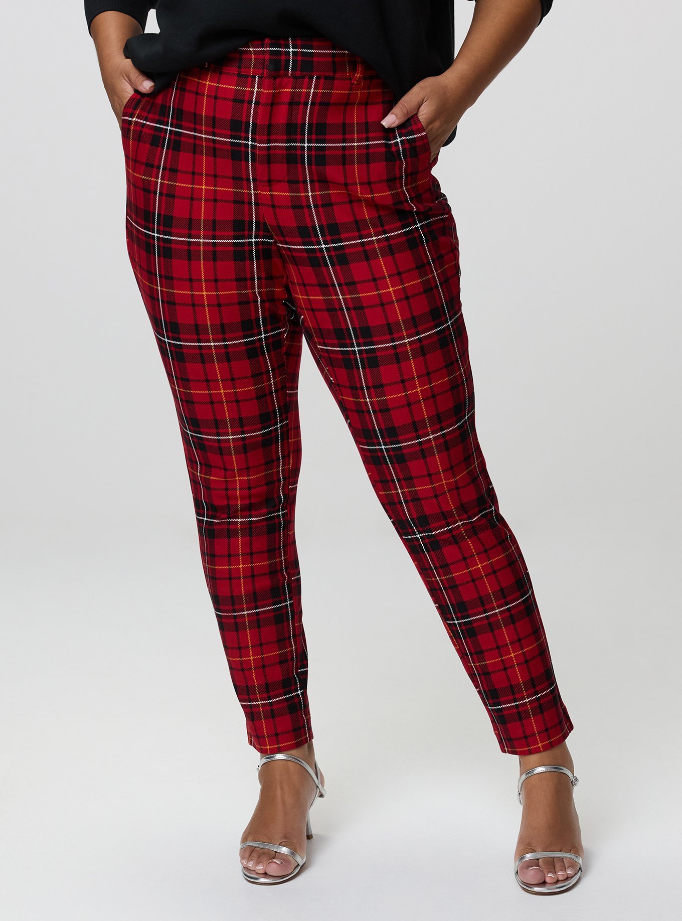 Modern Slim High-Rise Trouser, VINCE PLAID RED, alternate