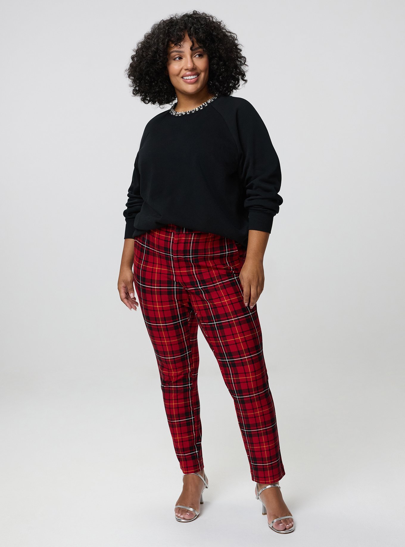 Modern Slim High-Rise Trouser, VINCE PLAID RED, hi-res