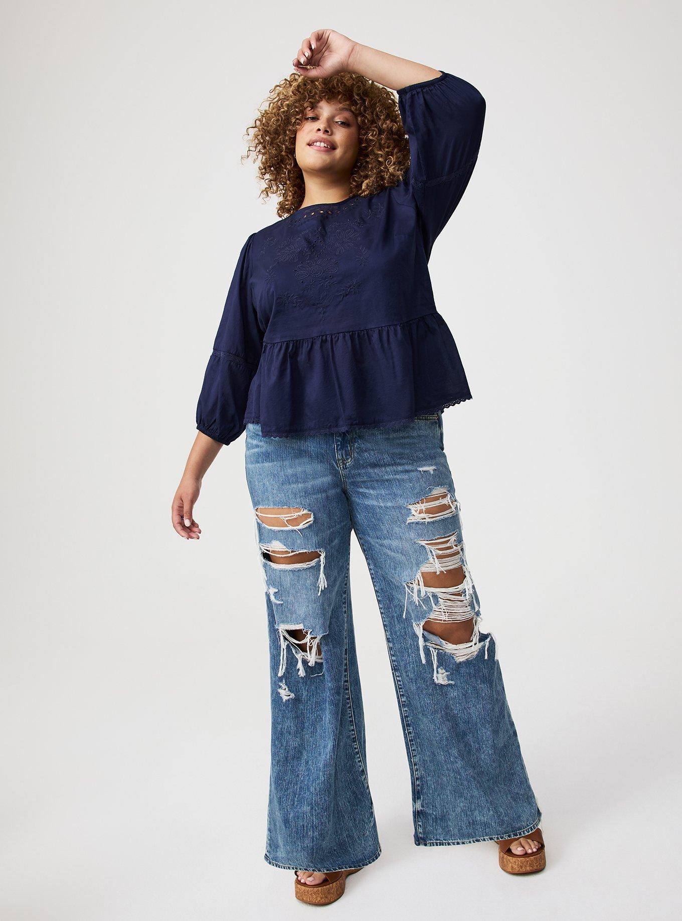 Peplum Cotton Eyelet Blouse